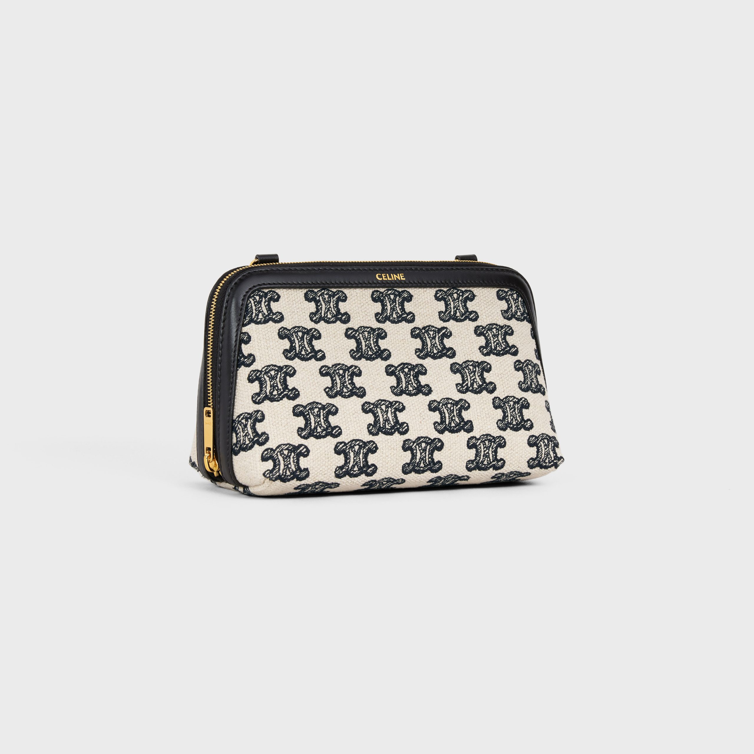 Celine Clutch With Chain In Textile With Triomphe Embroidery – Black – 10E382CR1.38NO