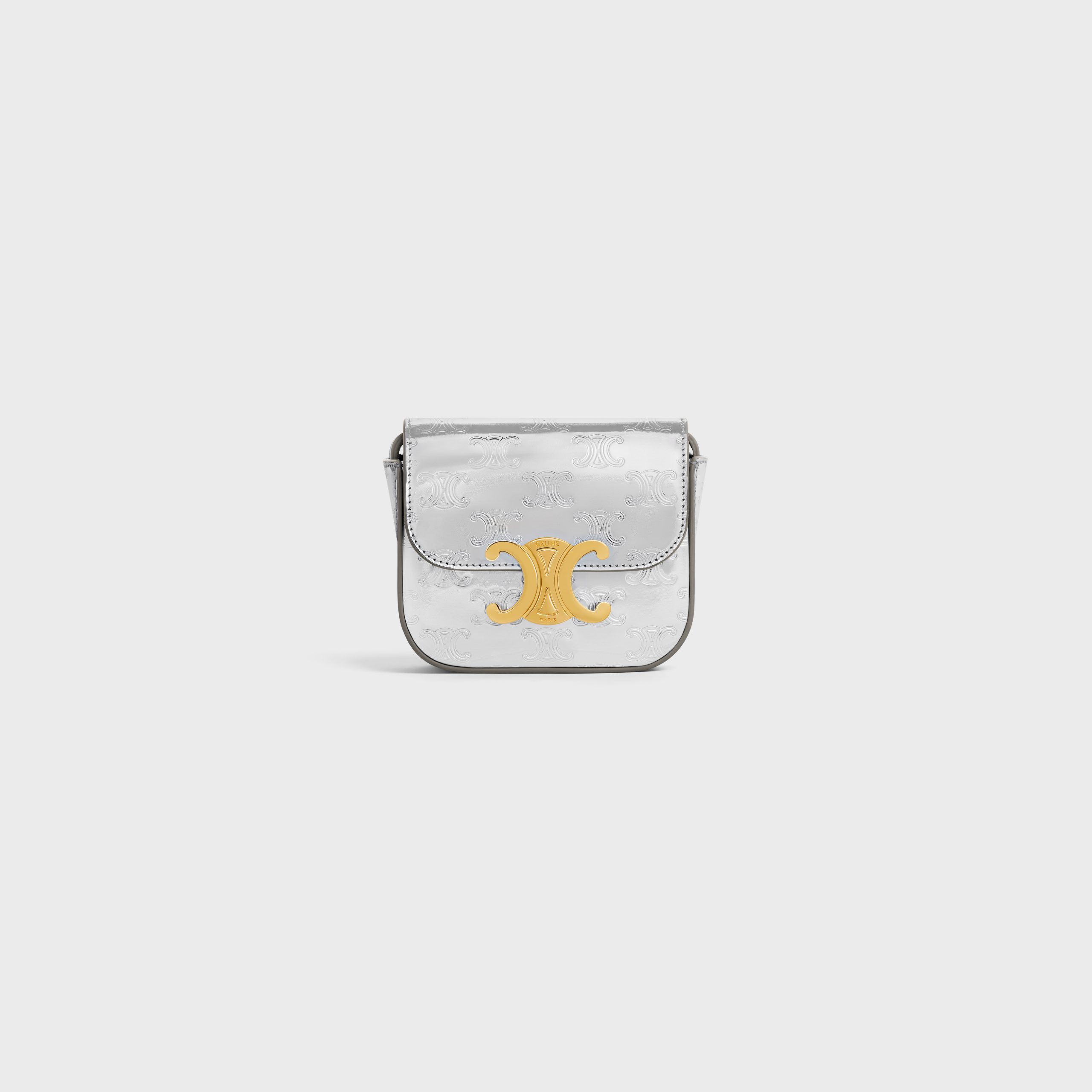 Celine MINI TRIOMPHE In LAMINATED CANVAS WITH EMBOSSED TRIOMPHE – Silver – 10I512EFJ.36AG