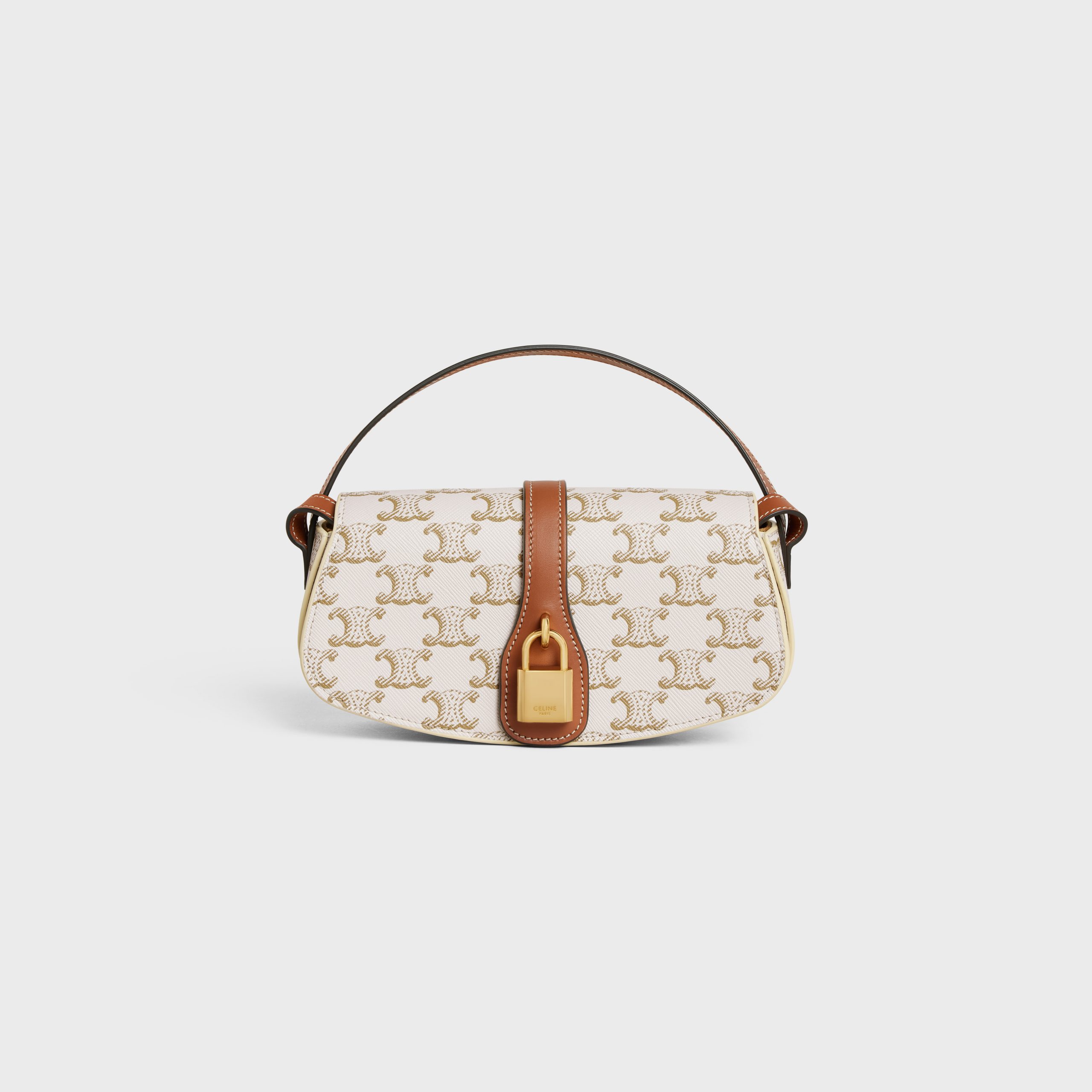 Celine CLUTCH ON STRAP In Triomphe Canvas And Calfskin – White/tan – 10I592DQ2.01TA