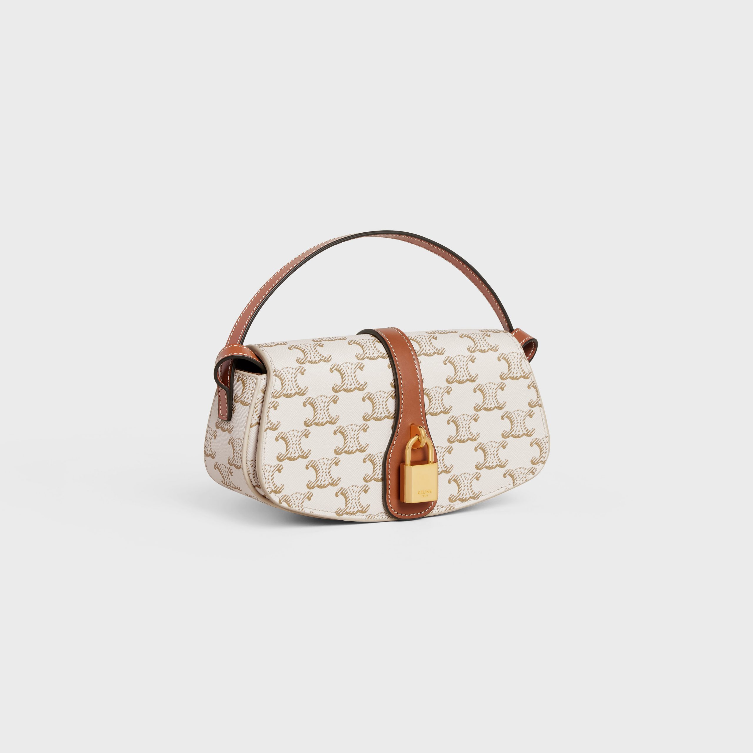 Celine CLUTCH ON STRAP In Triomphe Canvas And Calfskin – White/tan – 10I592DQ2.01TA