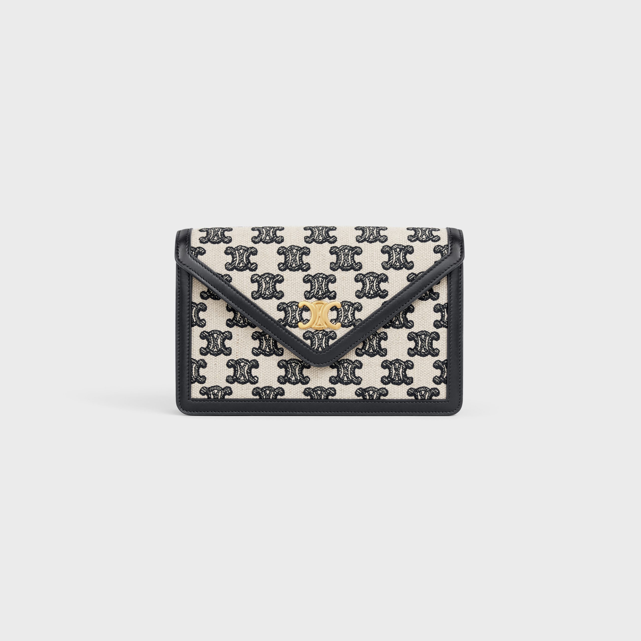 Celine WALLET ON CHAIN In Textile With Triomphe Embroidery – Black – 10I822DAW.38NO