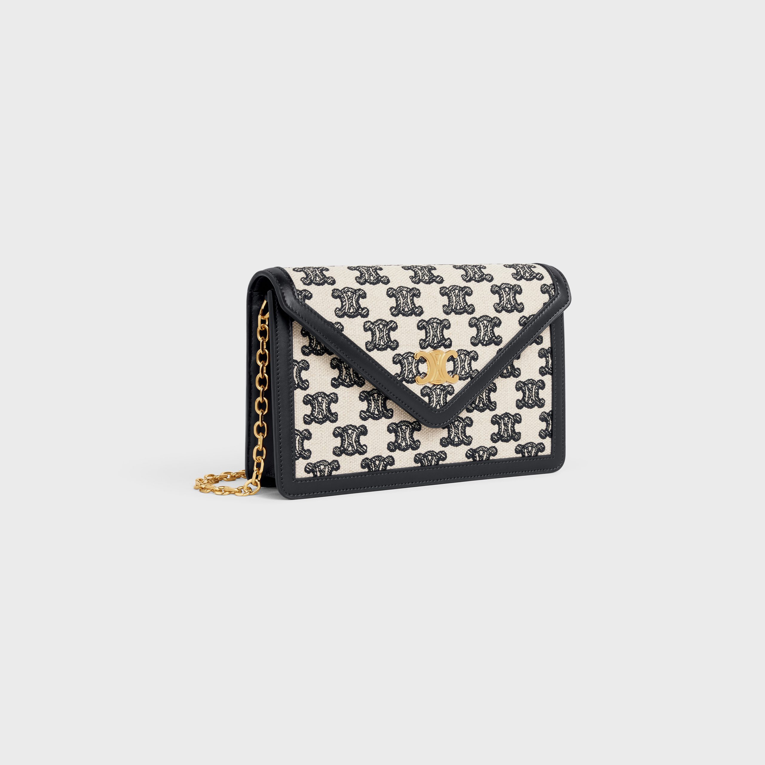 Celine WALLET ON CHAIN In Textile With Triomphe Embroidery – Black – 10I822DAW.38NO