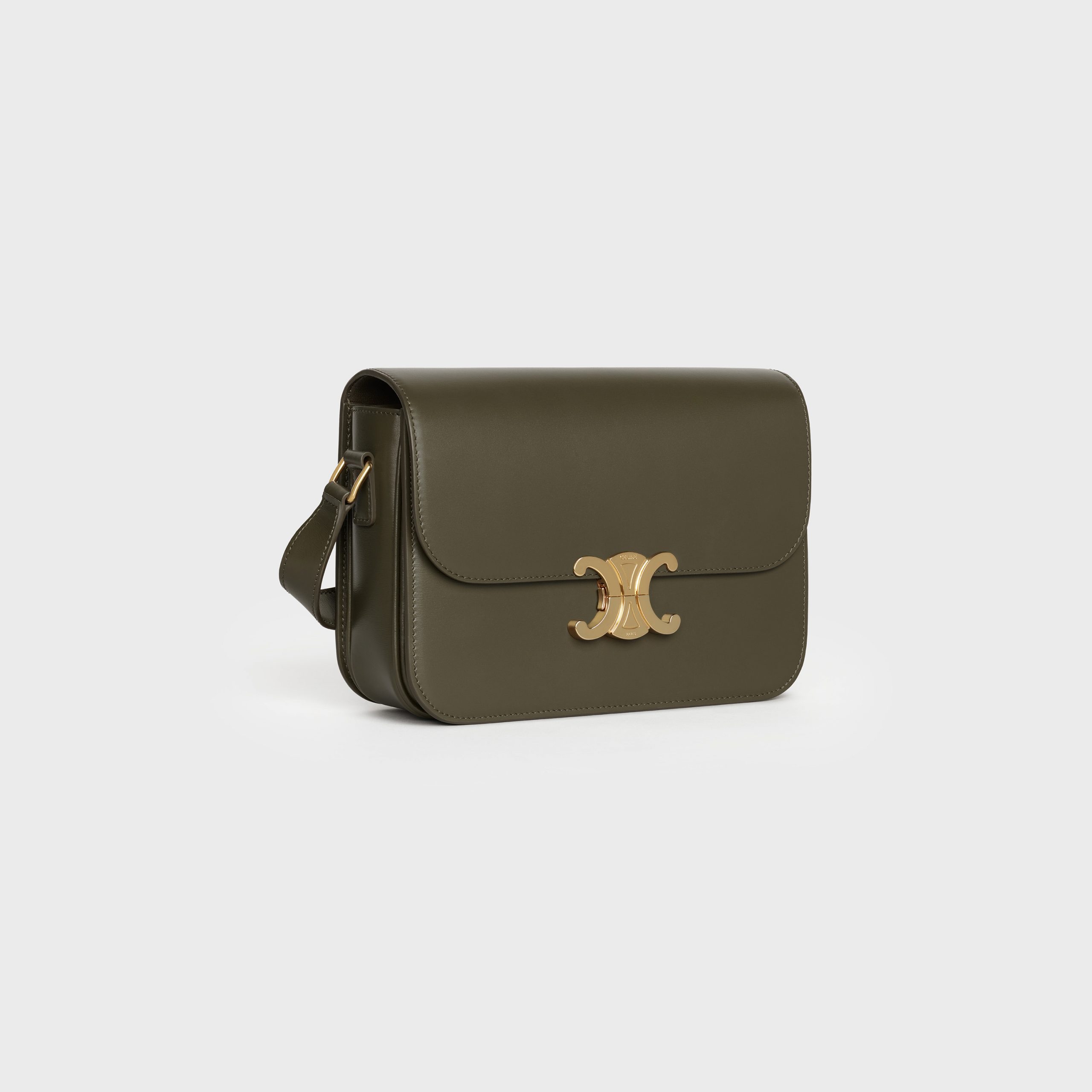 Celine Medium Triomphe Bag In Shiny Calfskin – Dark Olive – 187363BF4.31DO