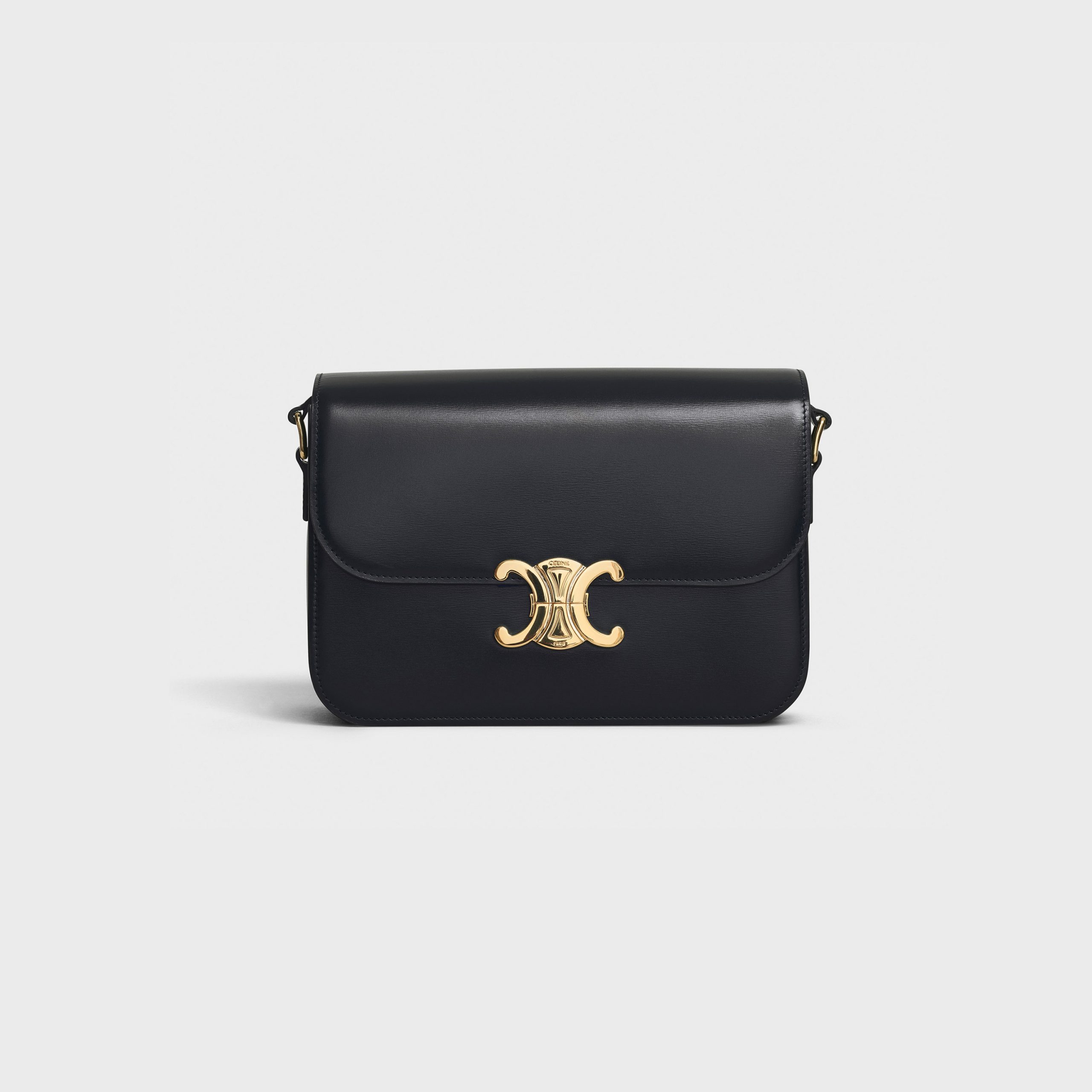 Celine Medium Triomphe Bag In Shiny Calfskin – Black – 187363BF4.38NO