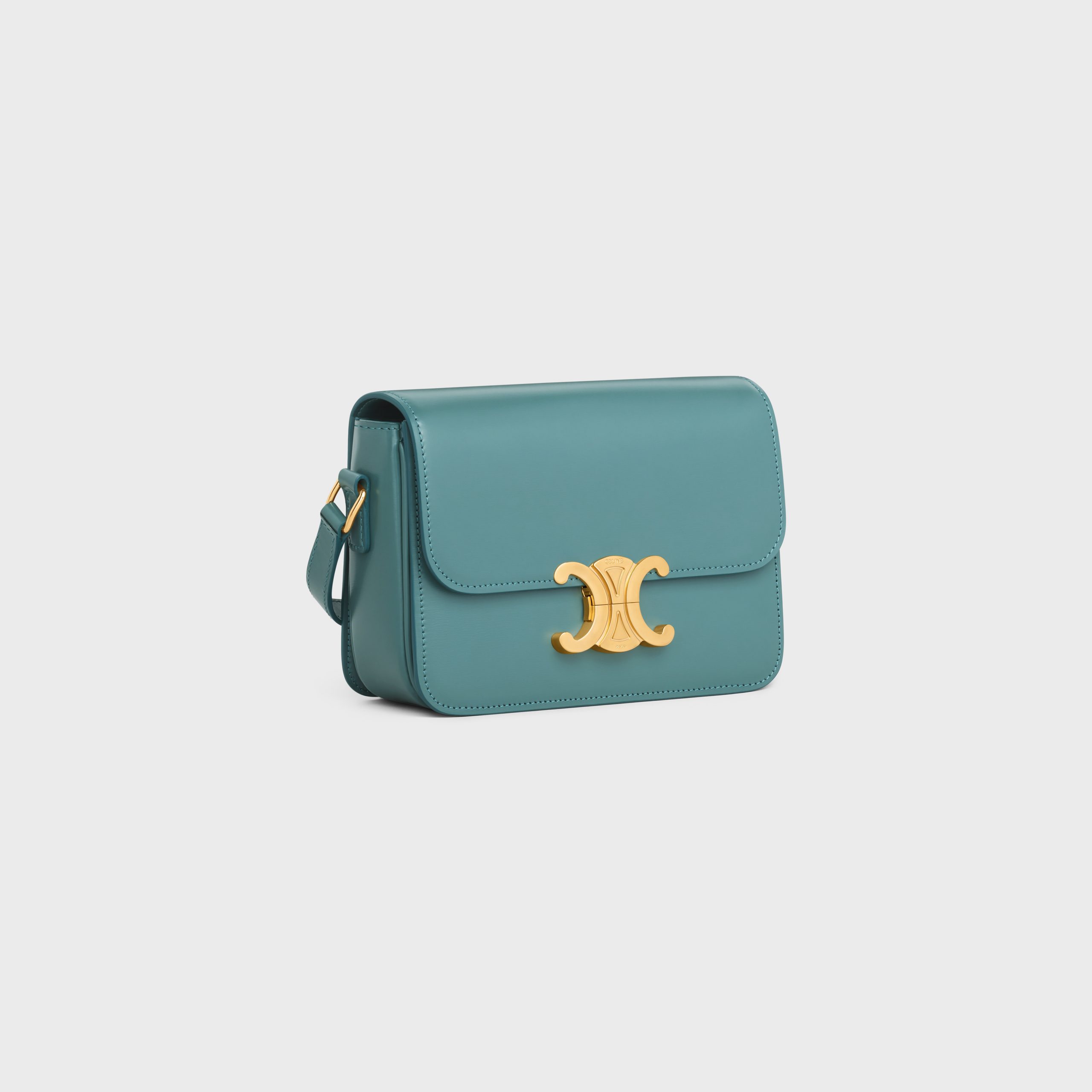 Celine Teen Triomphe Bag In Shiny Calfskin – Green Smoke – 188423BF4.30GS