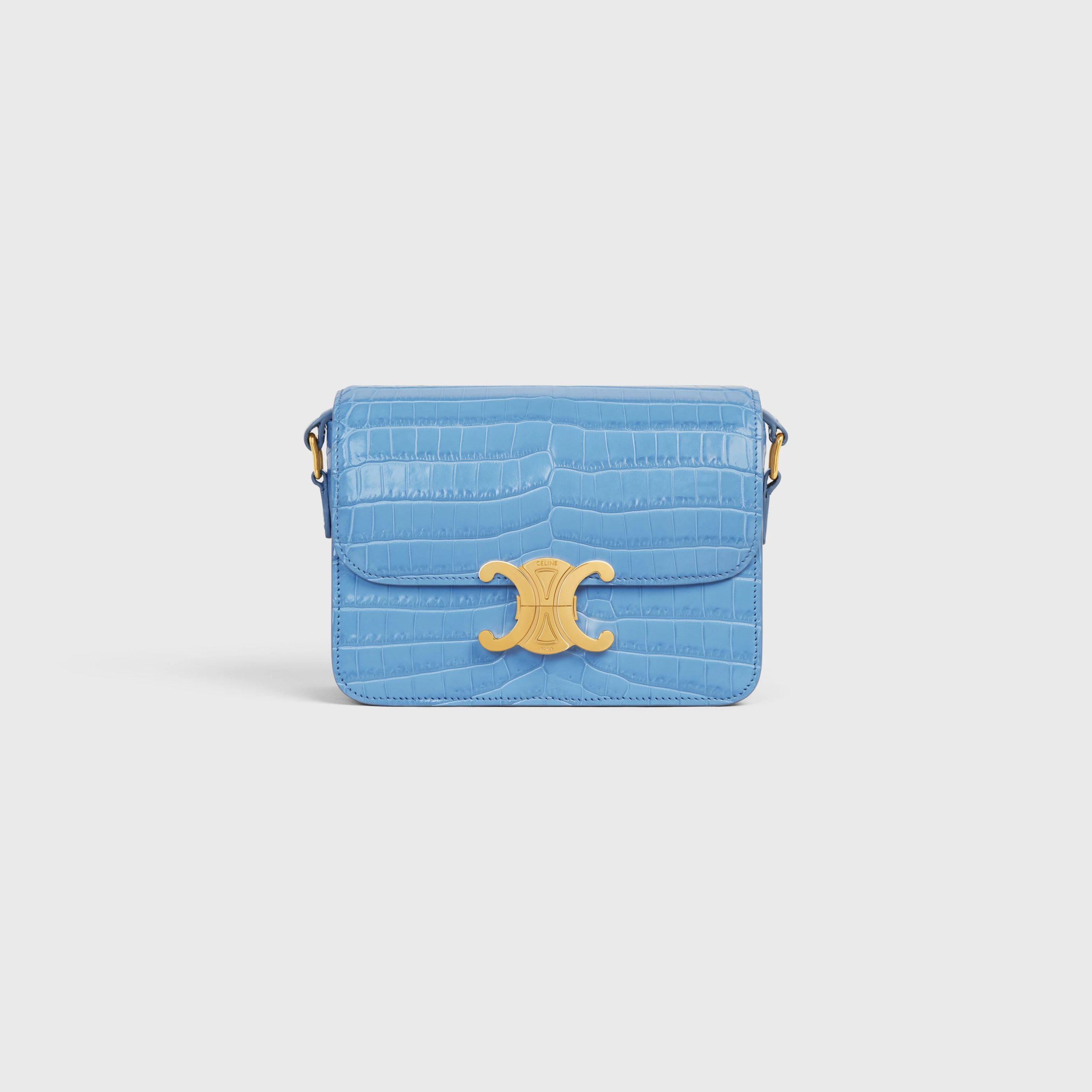 Celine Teen Triomphe Bag In Crocodile – Azure – 188424BF6.07ZA