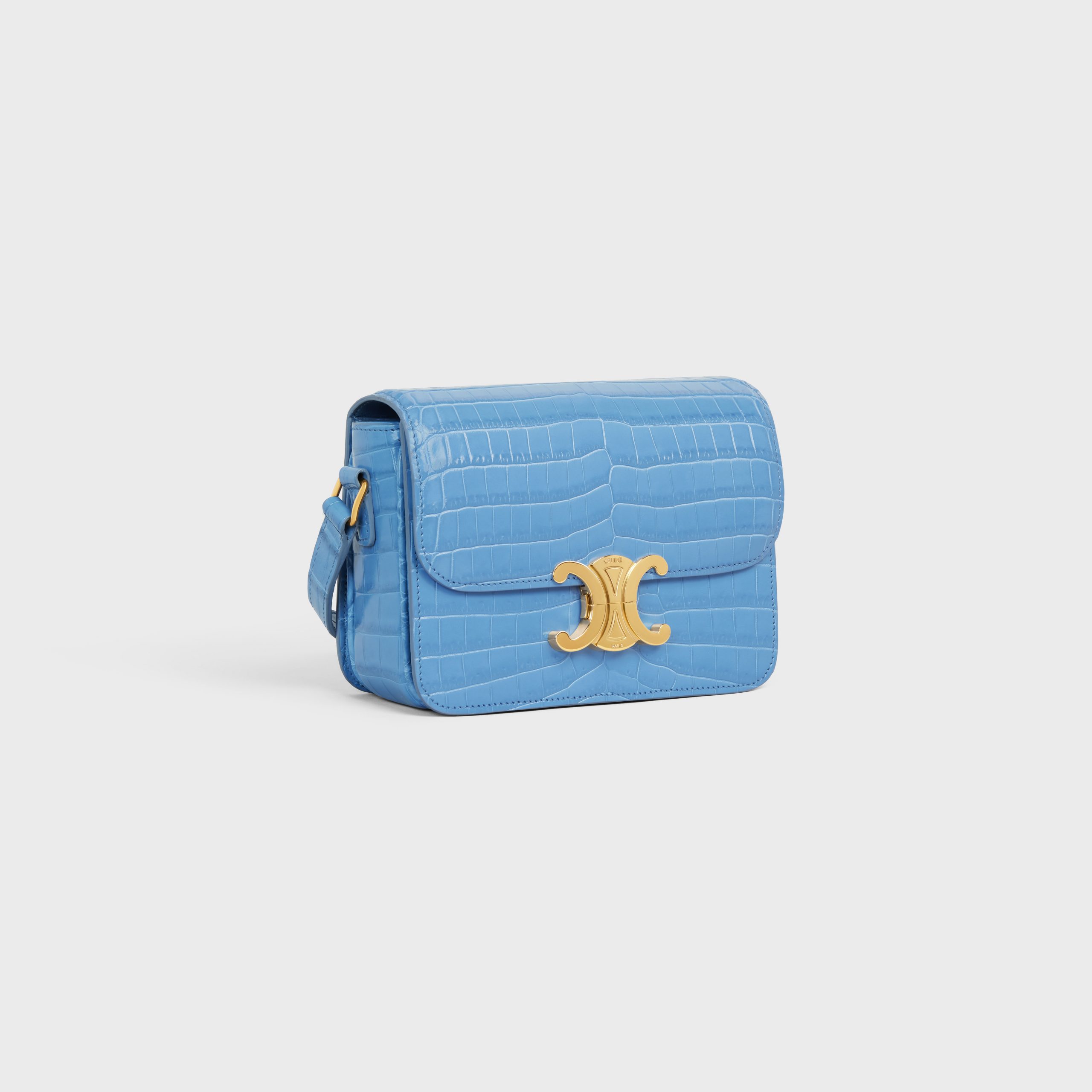 Celine Teen Triomphe Bag In Crocodile – Azure – 188424BF6.07ZA