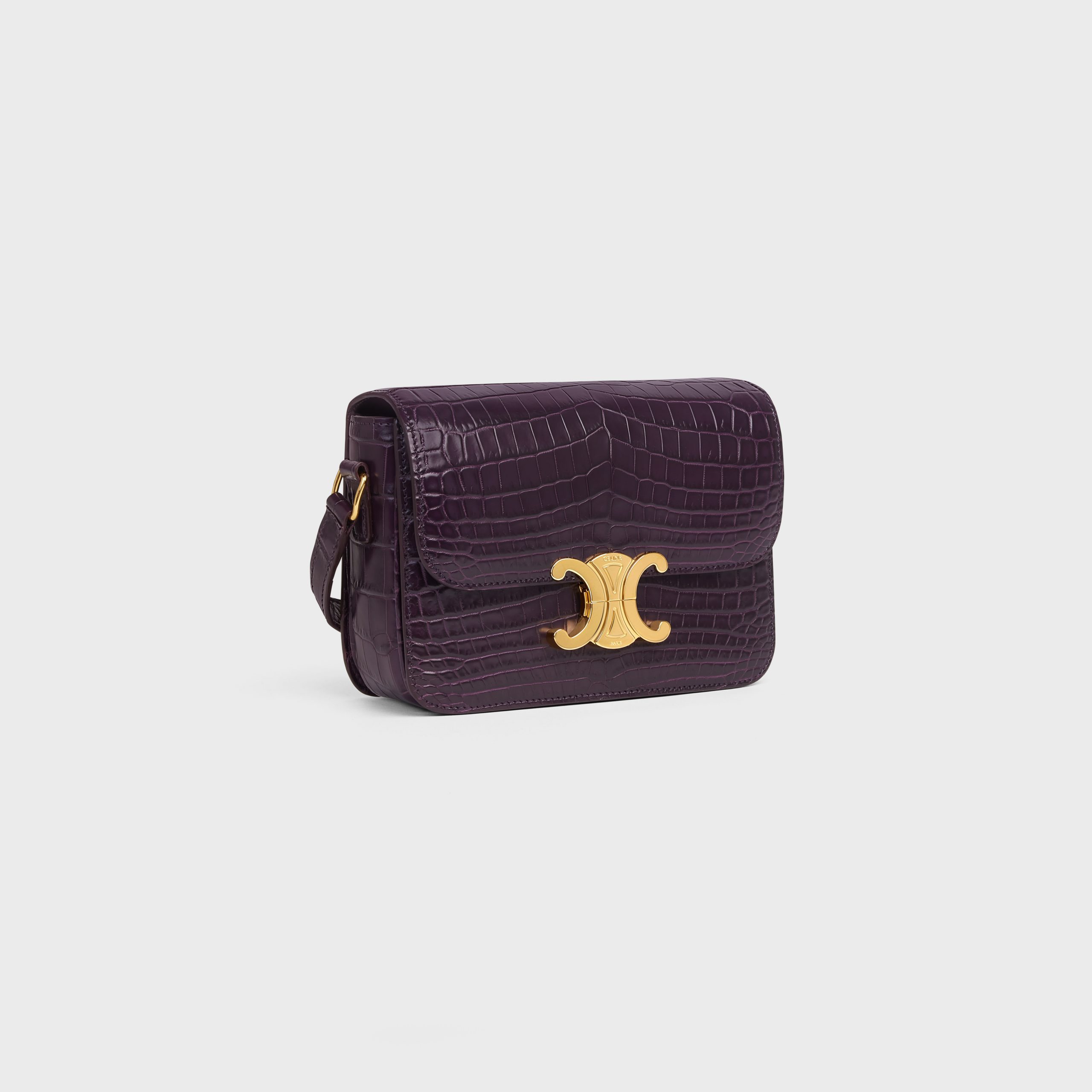 Celine Teen Triomphe Bag In Crocodile – Aubergine – 188424BF6.28AU