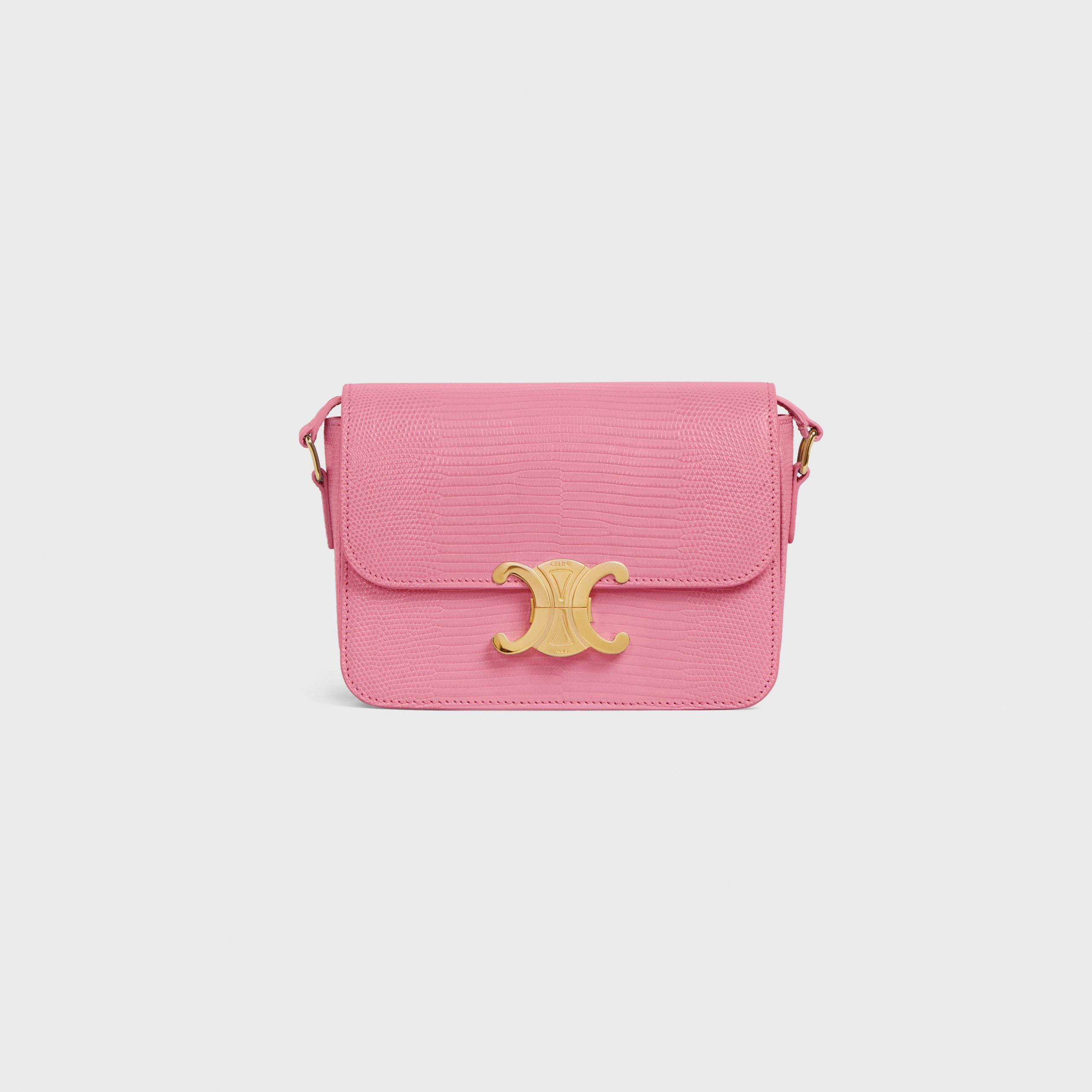 Celine Teen Triomphe Bag In Lizard – Flamingo – 188424BFJ.25FO