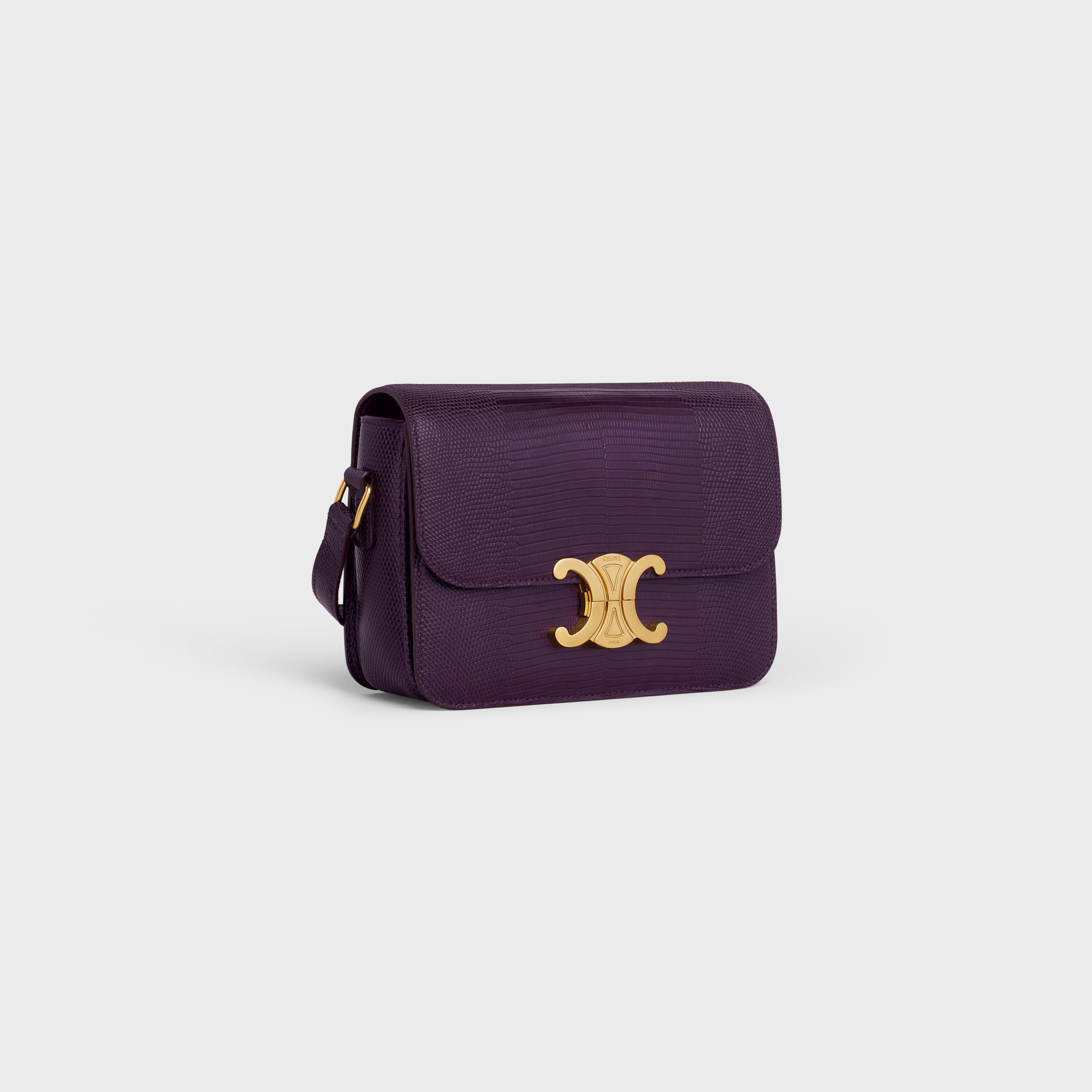 Celine Teen Triomphe Bag In Lizard – Aubergine – 188424BFJ.28AU