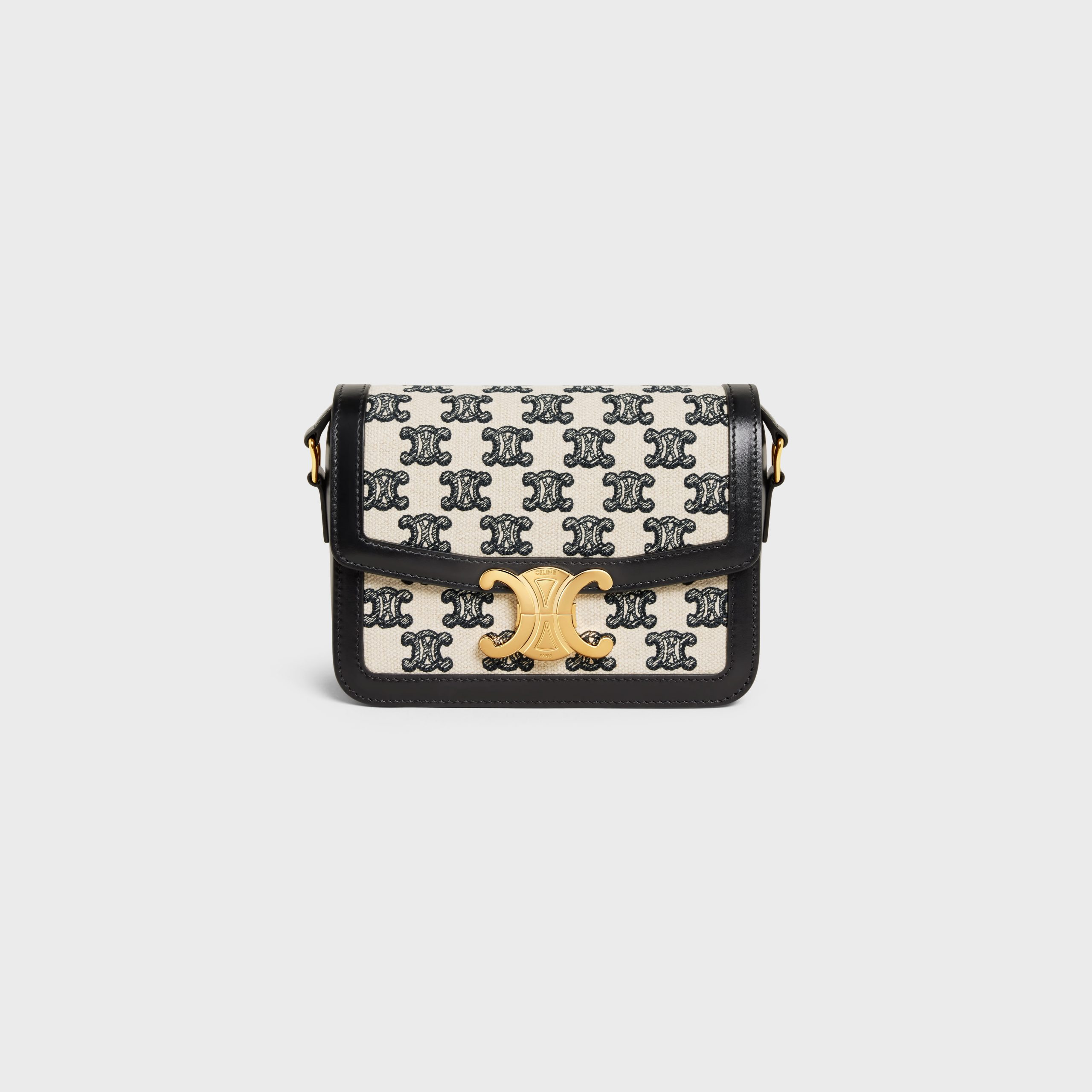 Celine Teen Triomphe Bag In Textile With Triomphe Embroidery And Calfskin – Black – 188882DBA.38NO