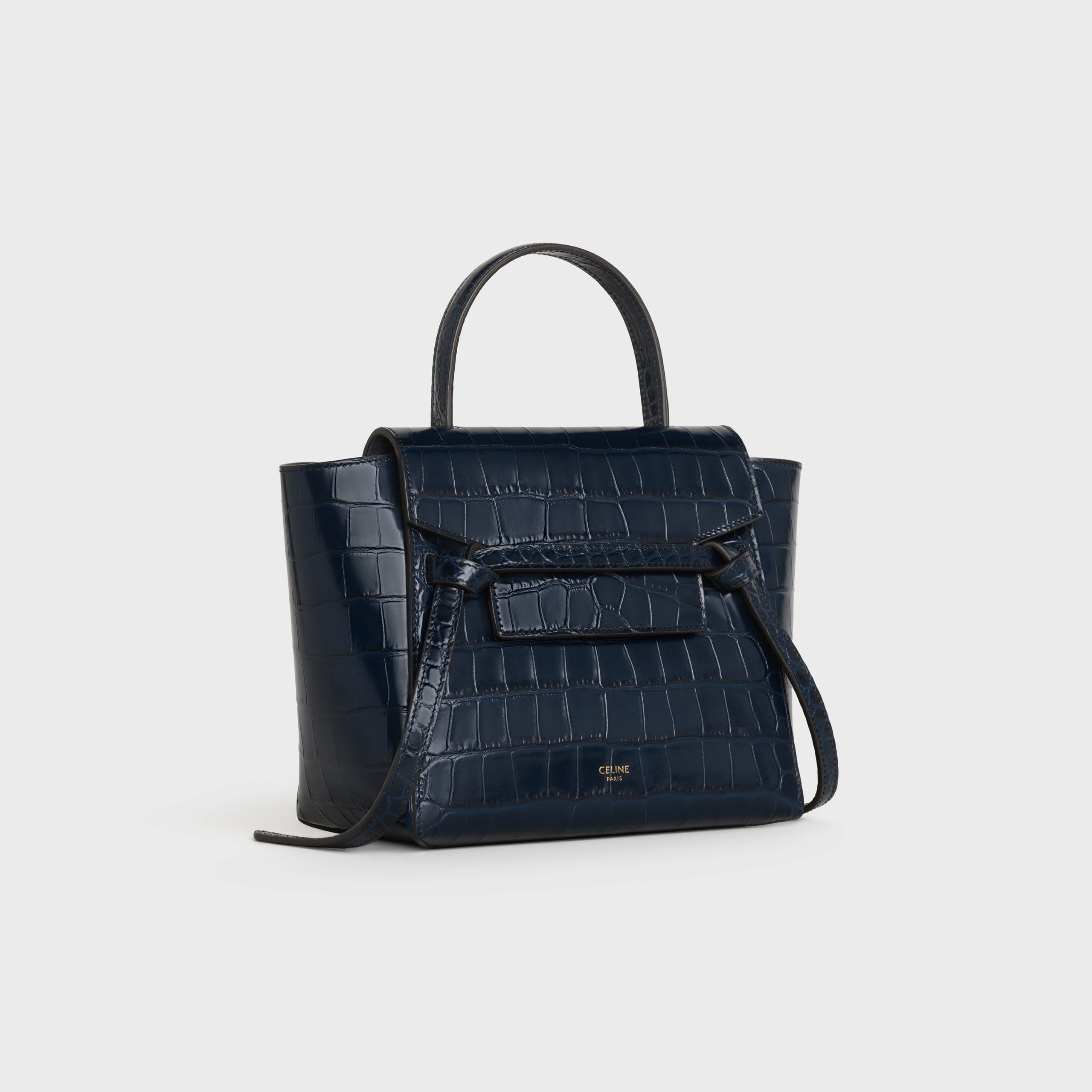 Celine Nano Belt Bag In Crocodile Embossed Calfskin – Navy Blue – 189003BTE.07OC