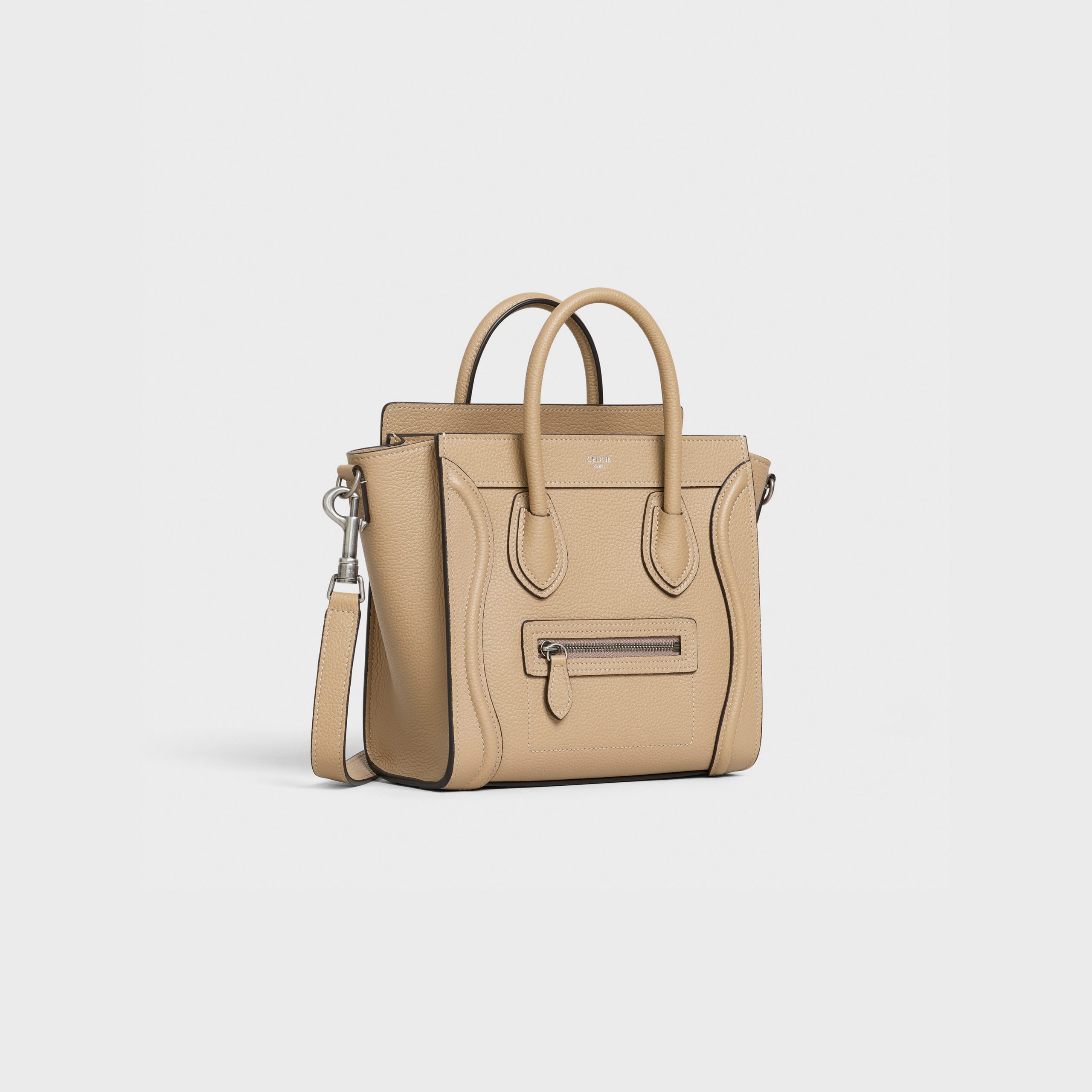 Celine Nano Luggage Bag In Drummed Calfskin – Dune – 189243DRU.03UN