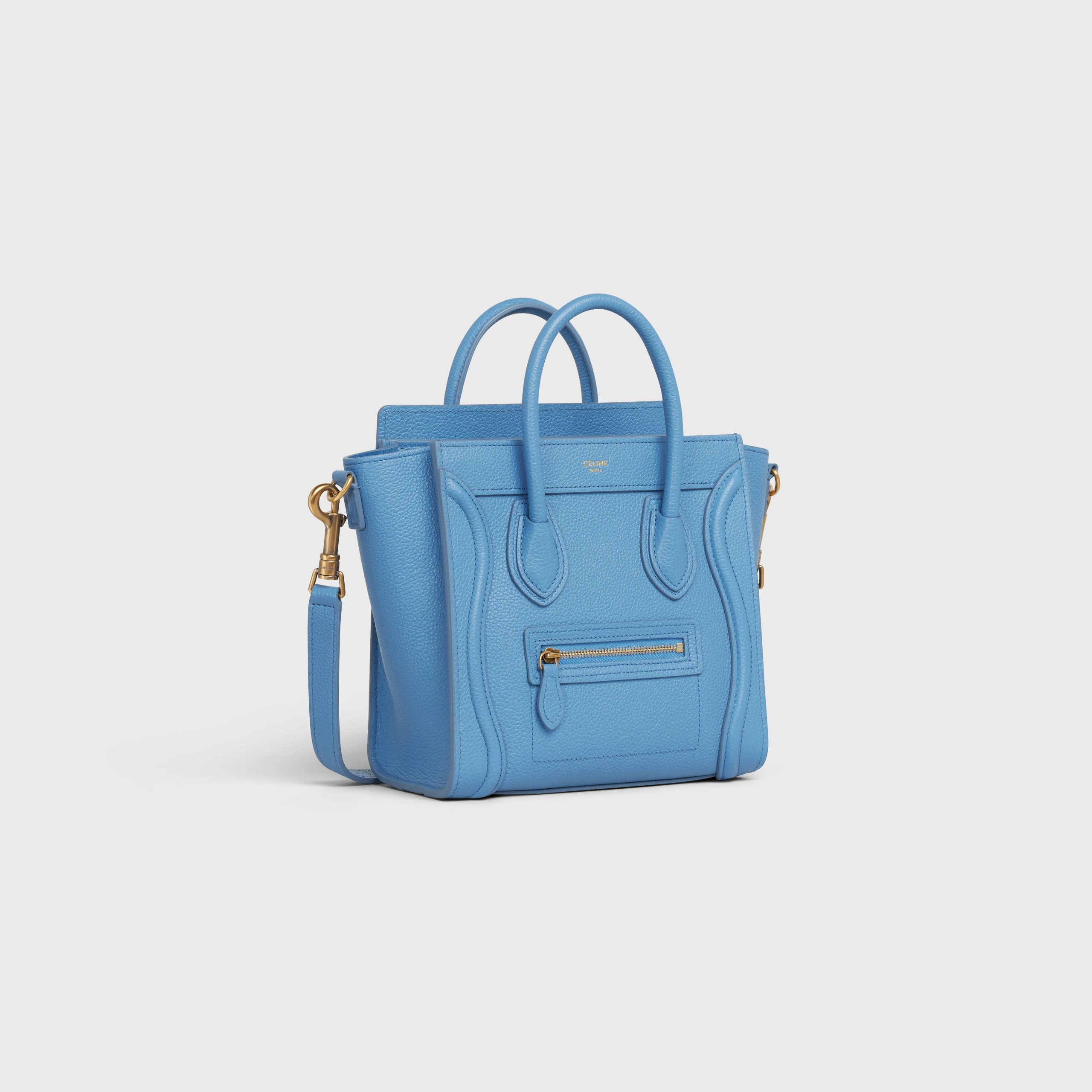 Celine Nano Luggage Bag In Drummed Calfskin – Azure – 189243DRU.07ZA