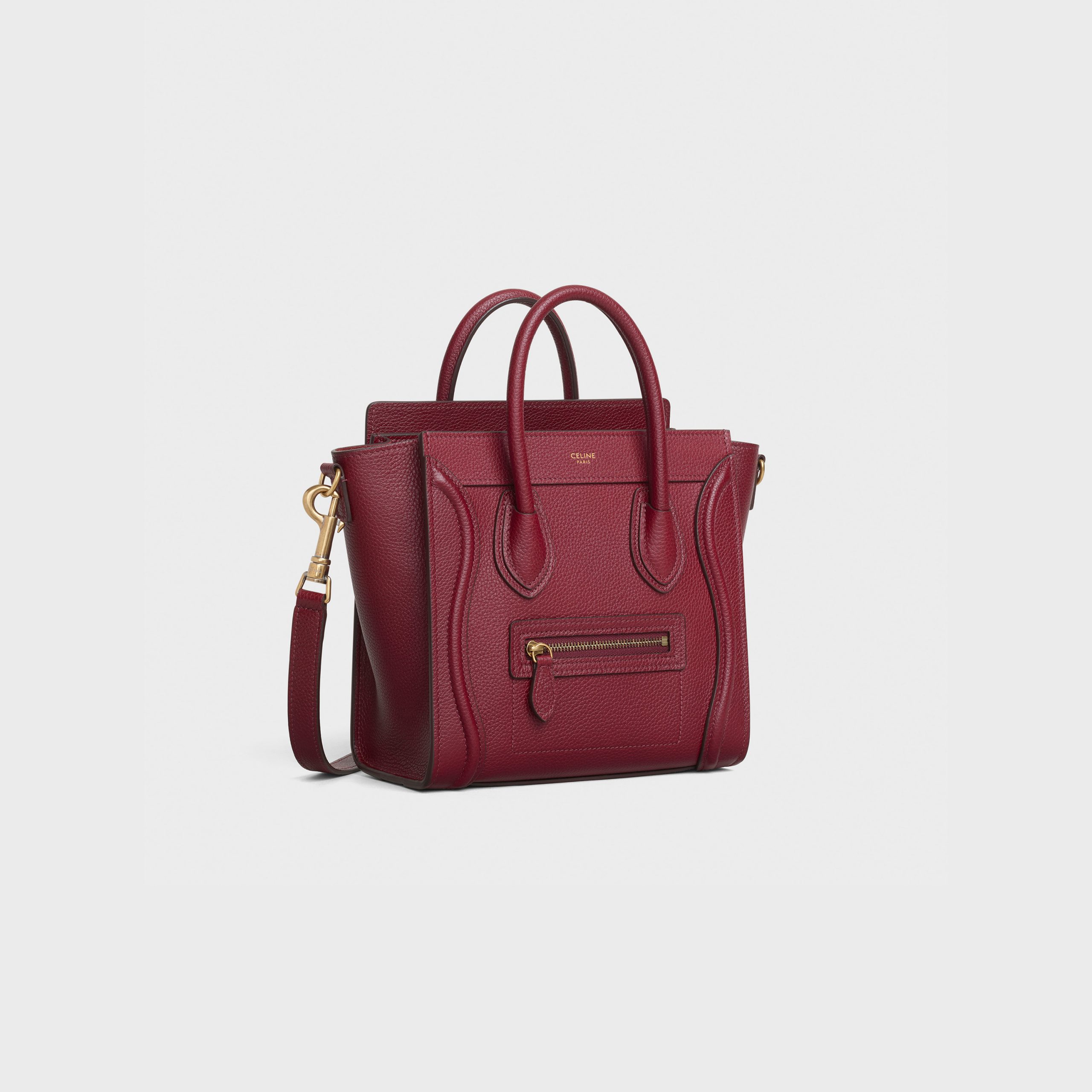 Celine Nano Luggage Bag In Drummed Calfskin – Light Burgundy – 189243DRU.28LB