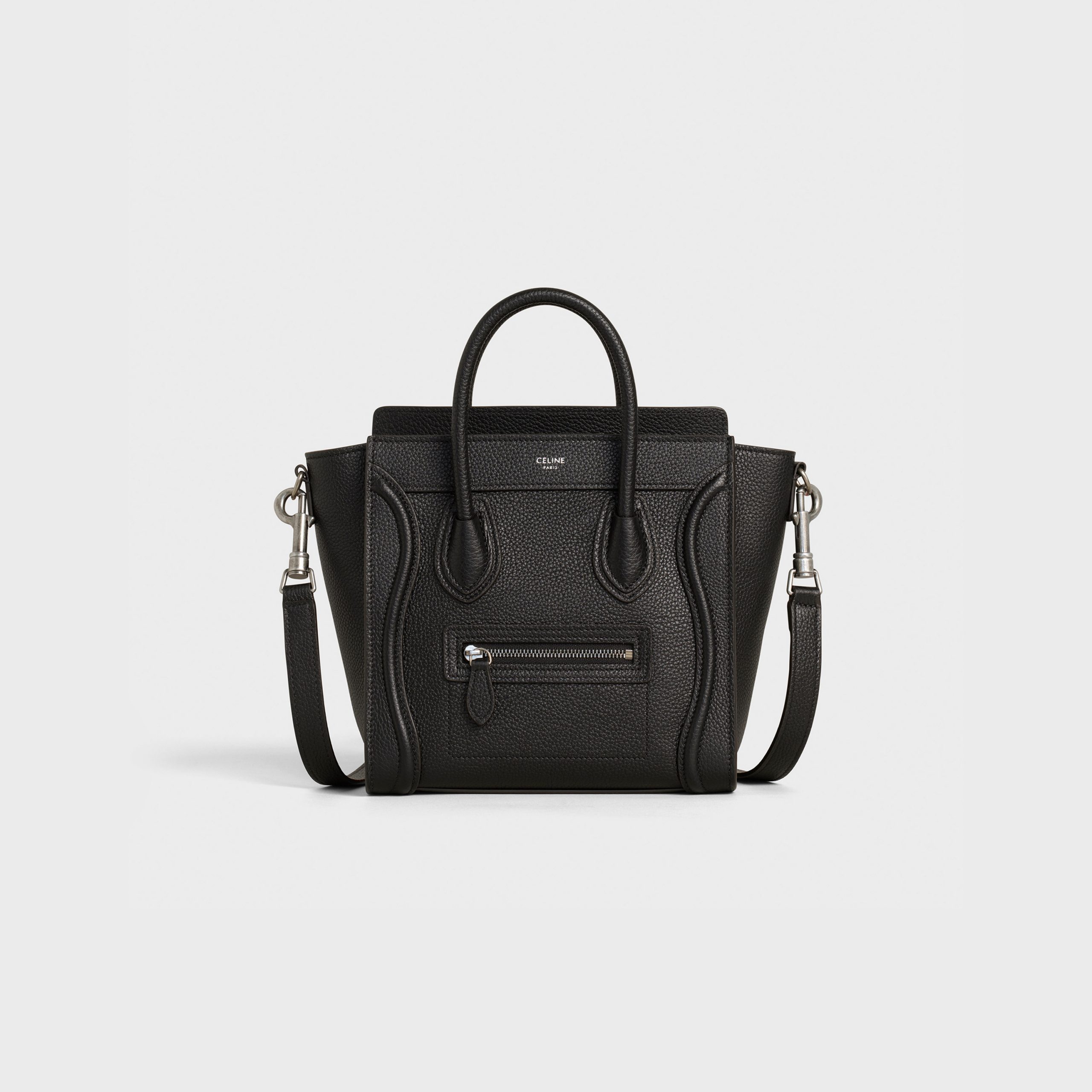 Celine Nano Luggage Bag In Drummed Calfskin – Black – 189243DRU.38NO
