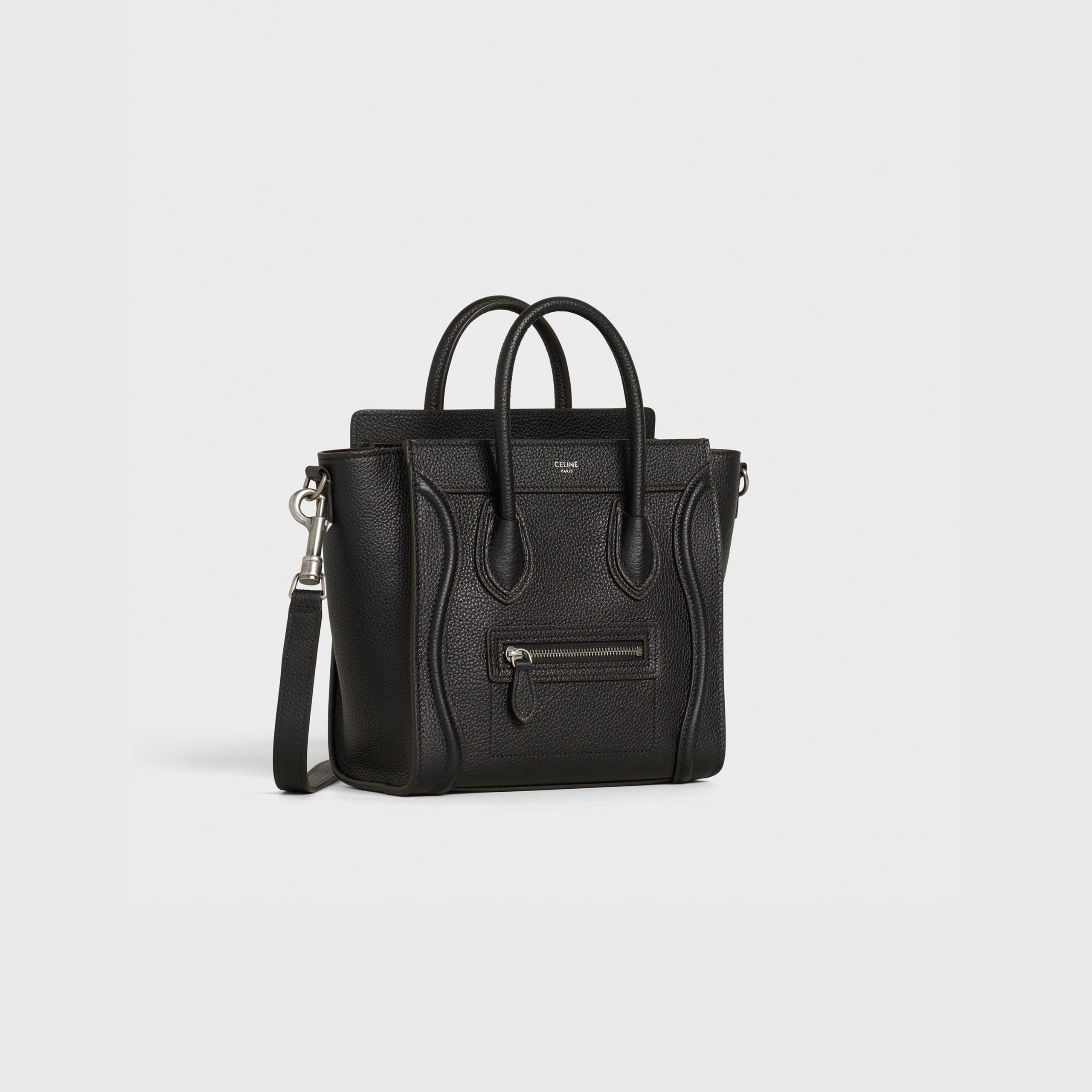 Celine Nano Luggage Bag In Drummed Calfskin – Black – 189243DRU.38NO