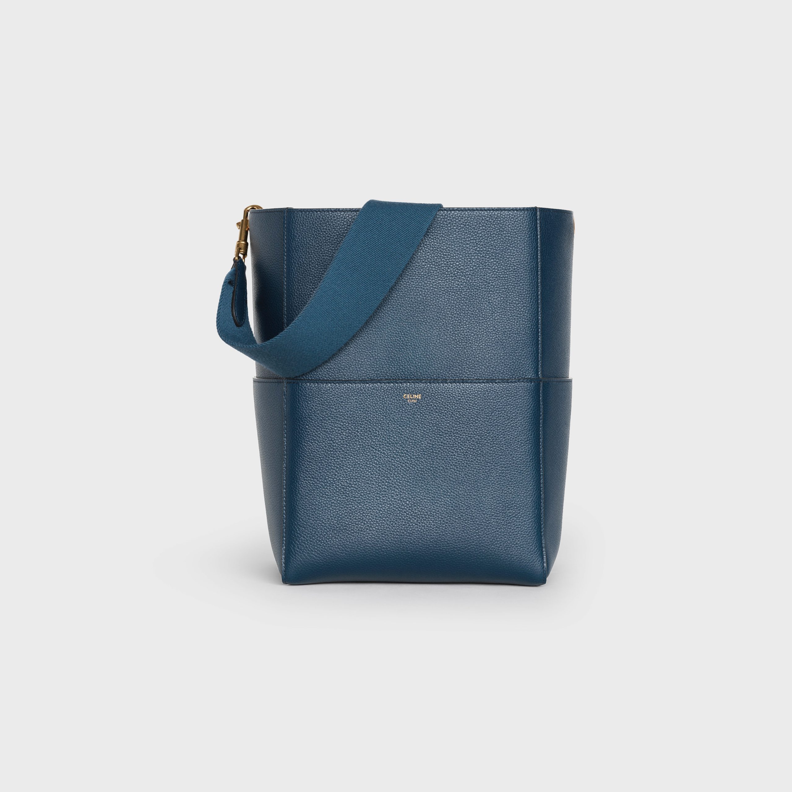 Celine Sangle Bucket Bag In Soft Grained Calfskin – Deep Blue – 189593AH4.07OZ