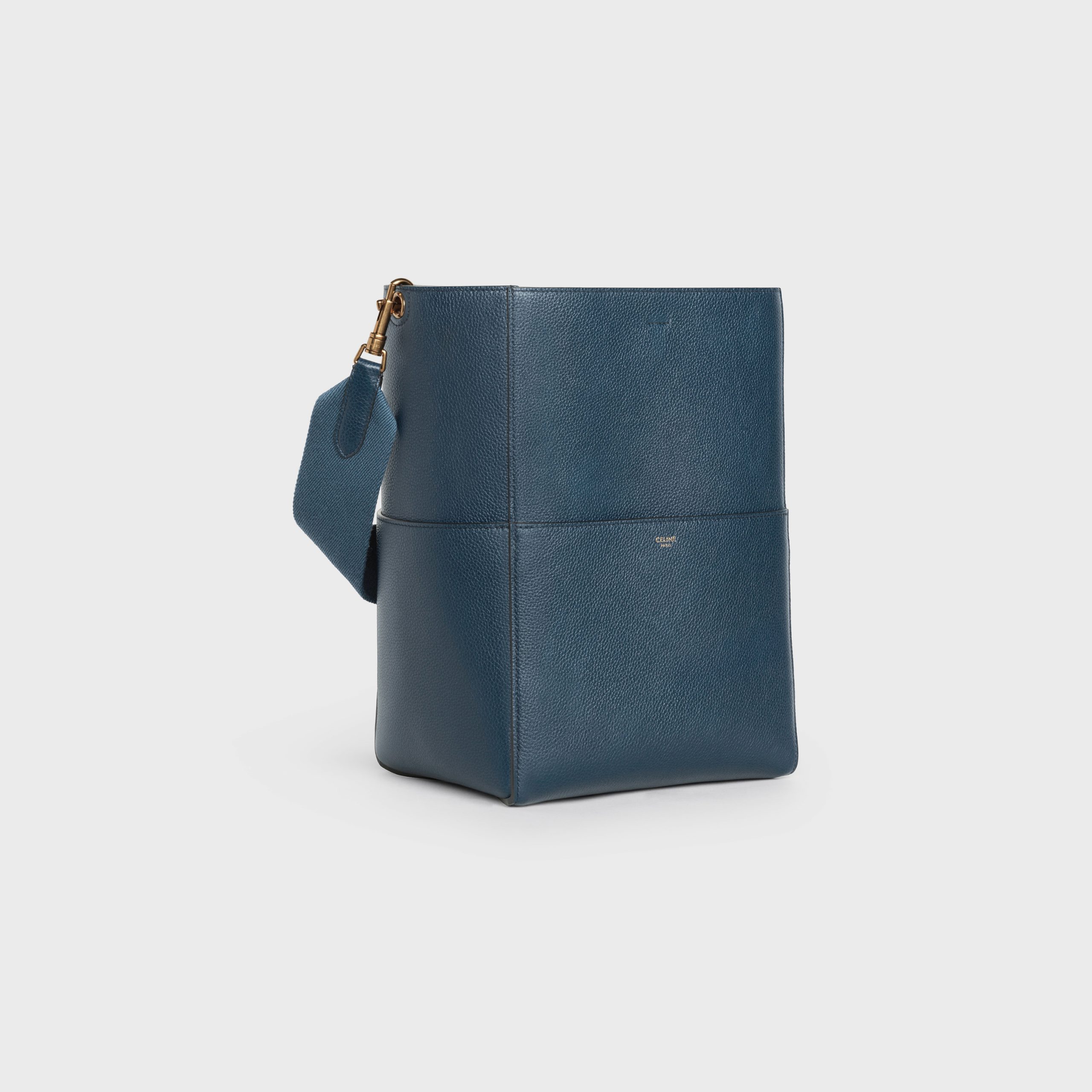 Celine Sangle Bucket Bag In Soft Grained Calfskin – Deep Blue – 189593AH4.07OZ