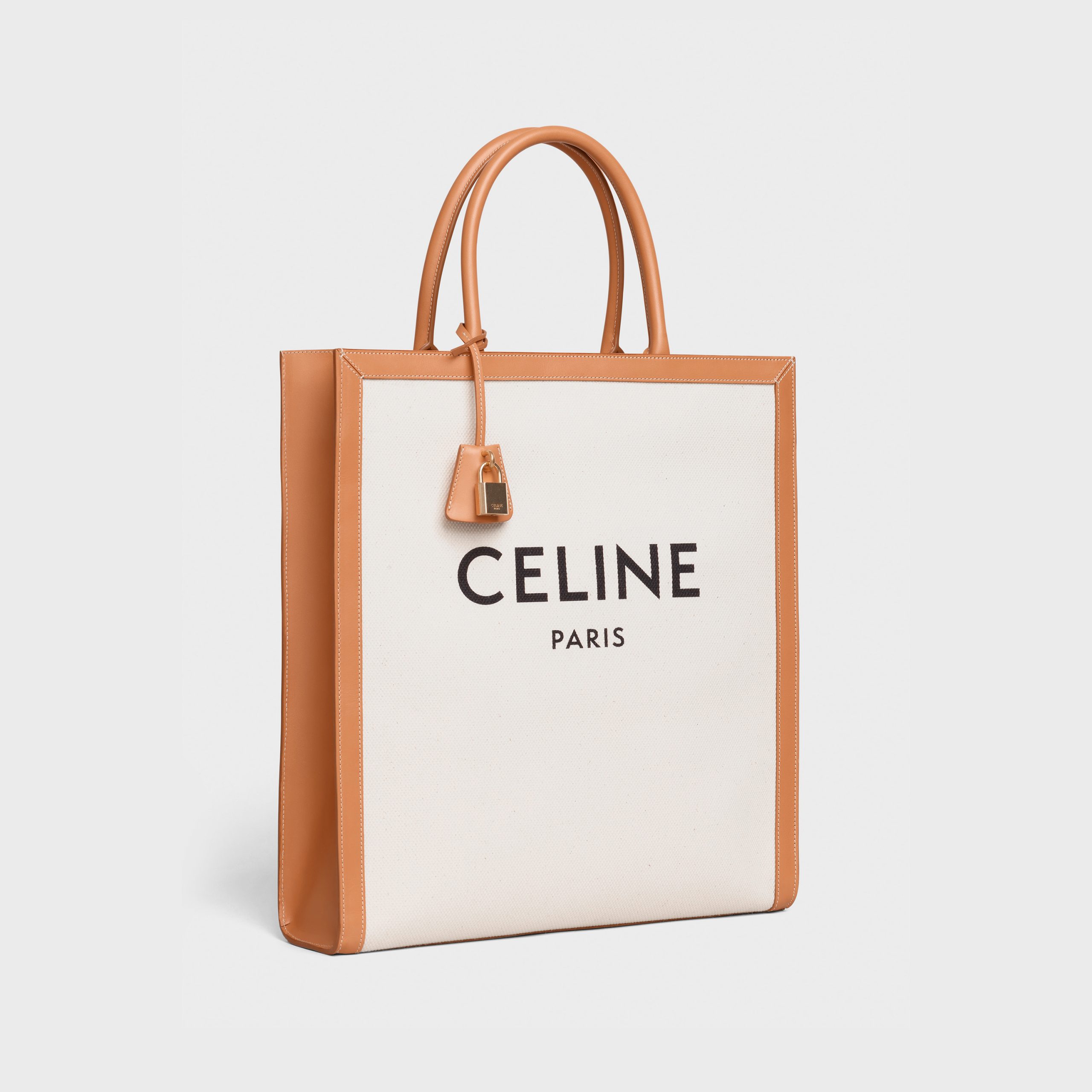 Celine Vertical Cabas Celine In Canvas With Celine Print And Calfskin – Natural / Tan – 190402BNZ.02NT