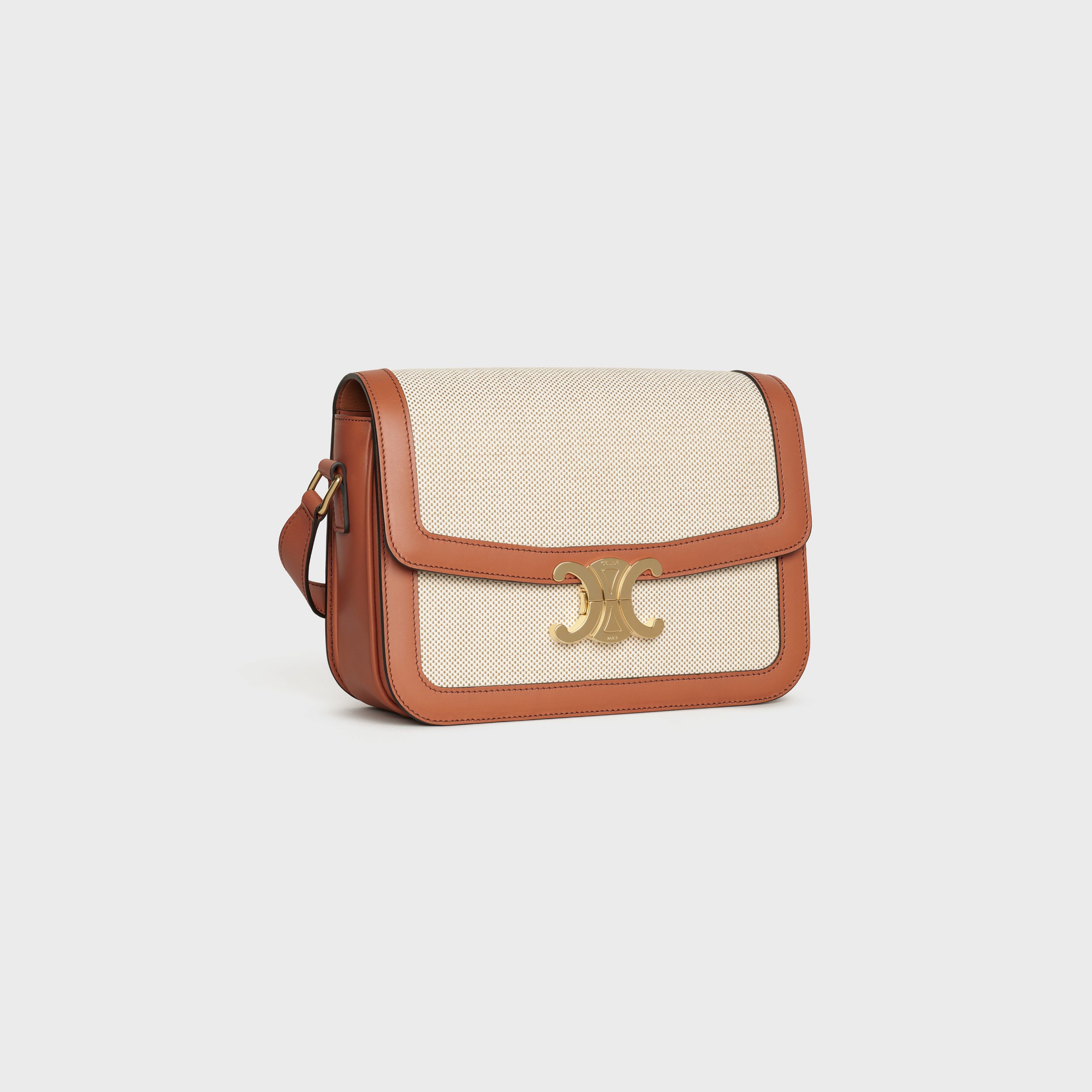 Celine Medium Triomphe Bag In Textile And Natural Calfskin – Tan/white – 191242BGI.04LV