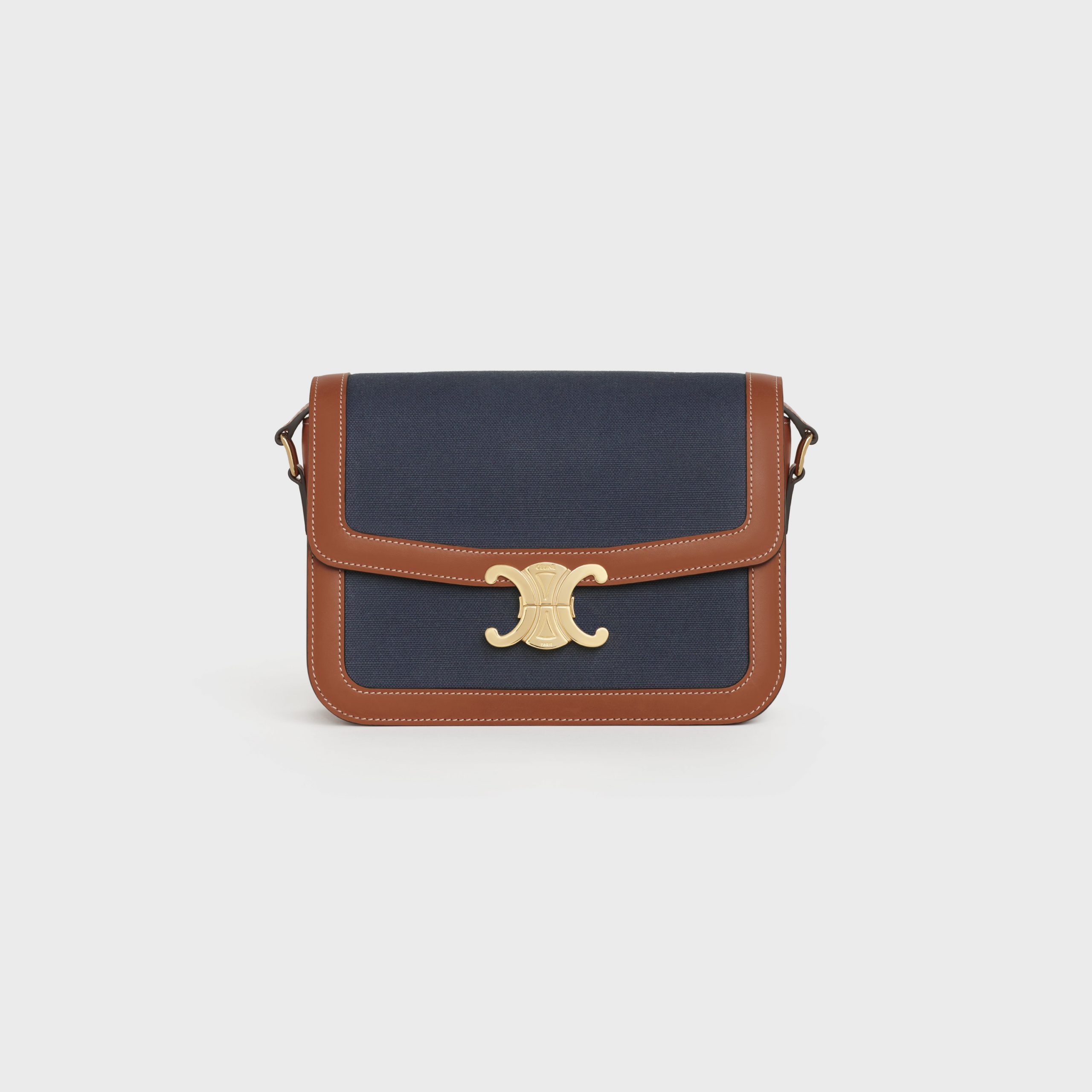 Celine Medium Triomphe Bag In Textile And Calfskin – Navy / Tan – 191242CD3.07AT