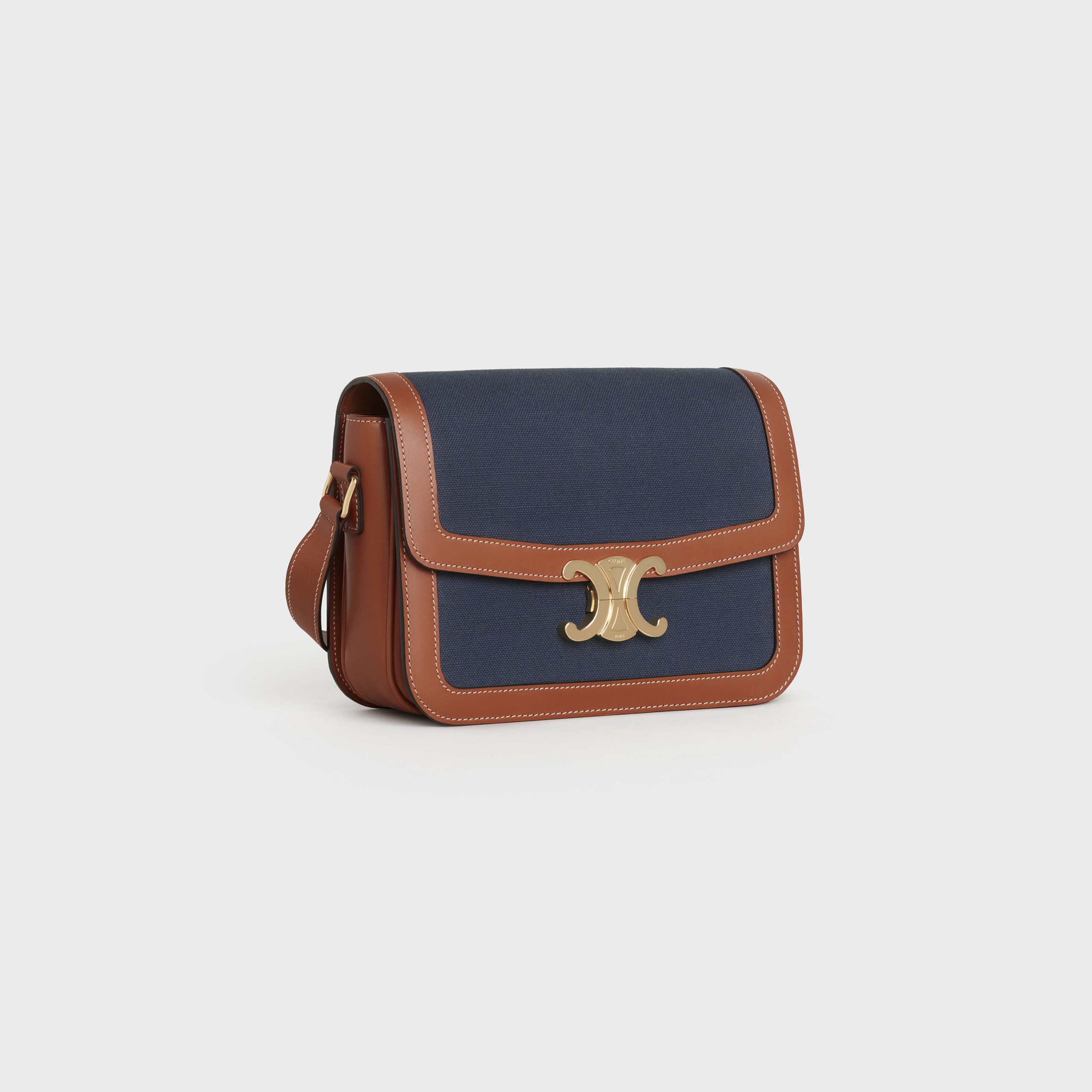 Celine Medium Triomphe Bag In Textile And Calfskin – Navy / Tan – 191242CD3.07AT