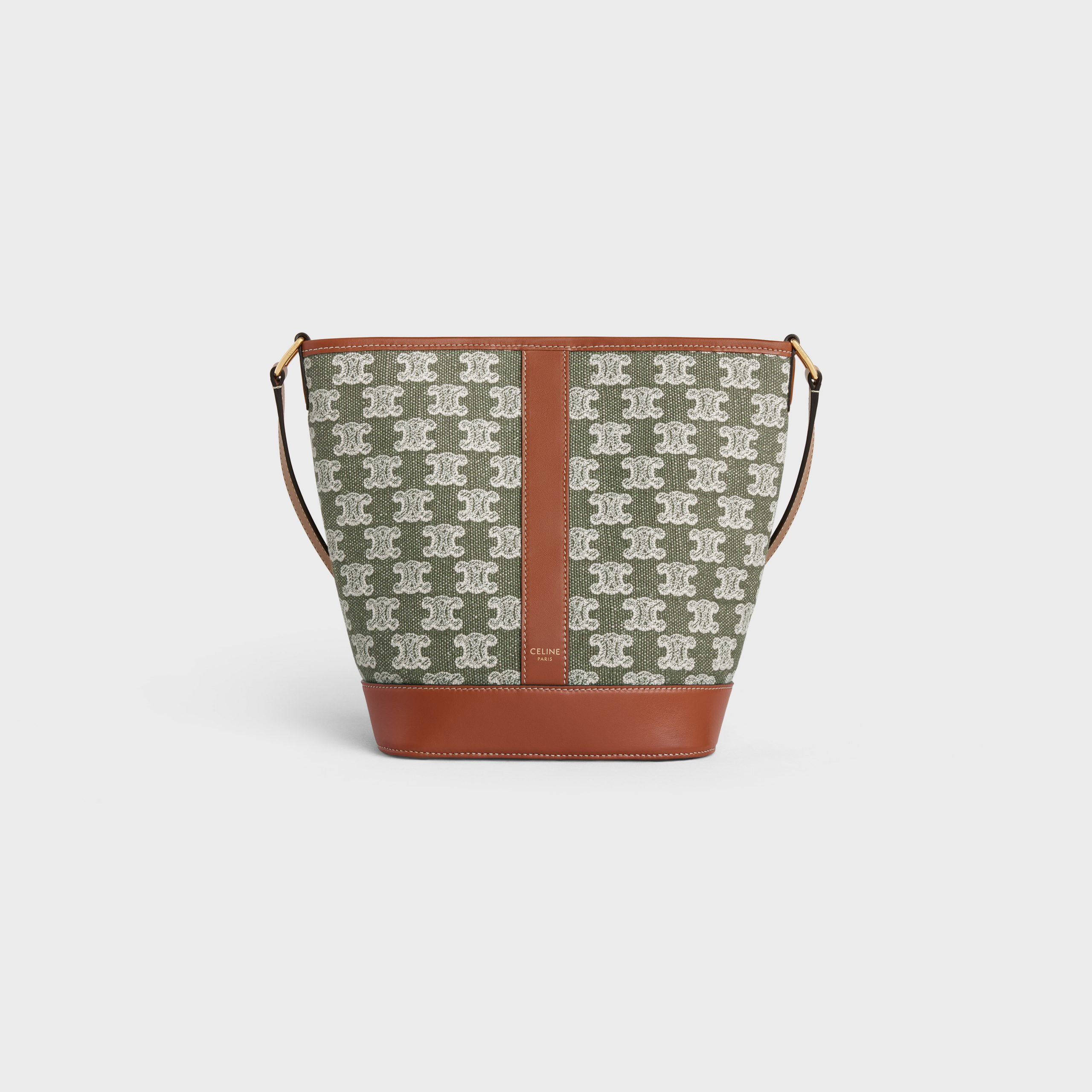 Celine Small Bucket In Textile With Triomphe Embroidery – Khaki – 191442CS8.15KH
