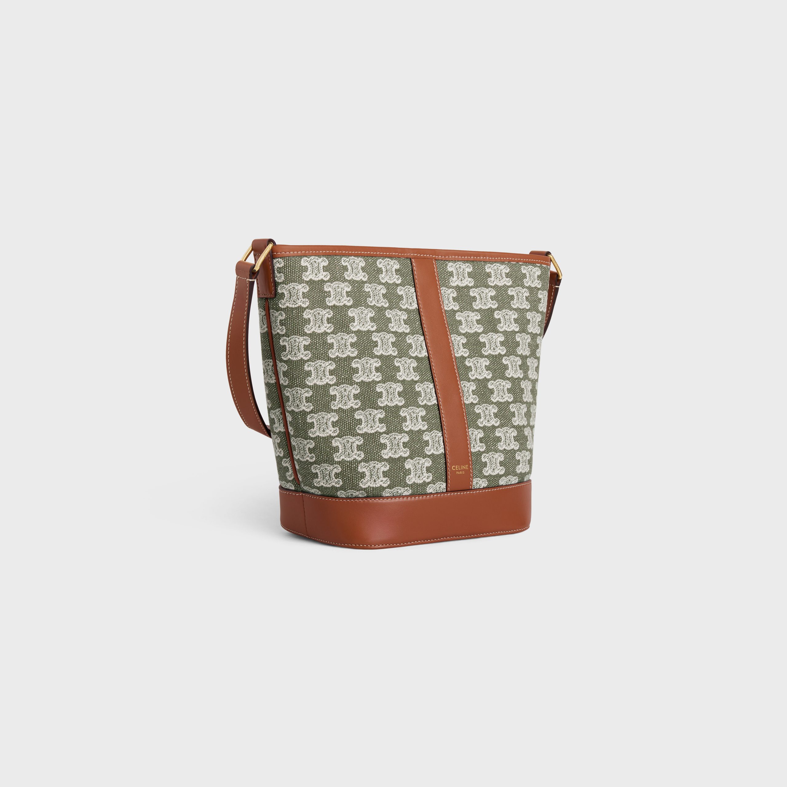 Celine Small Bucket In Textile With Triomphe Embroidery – Khaki – 191442CS8.15KH