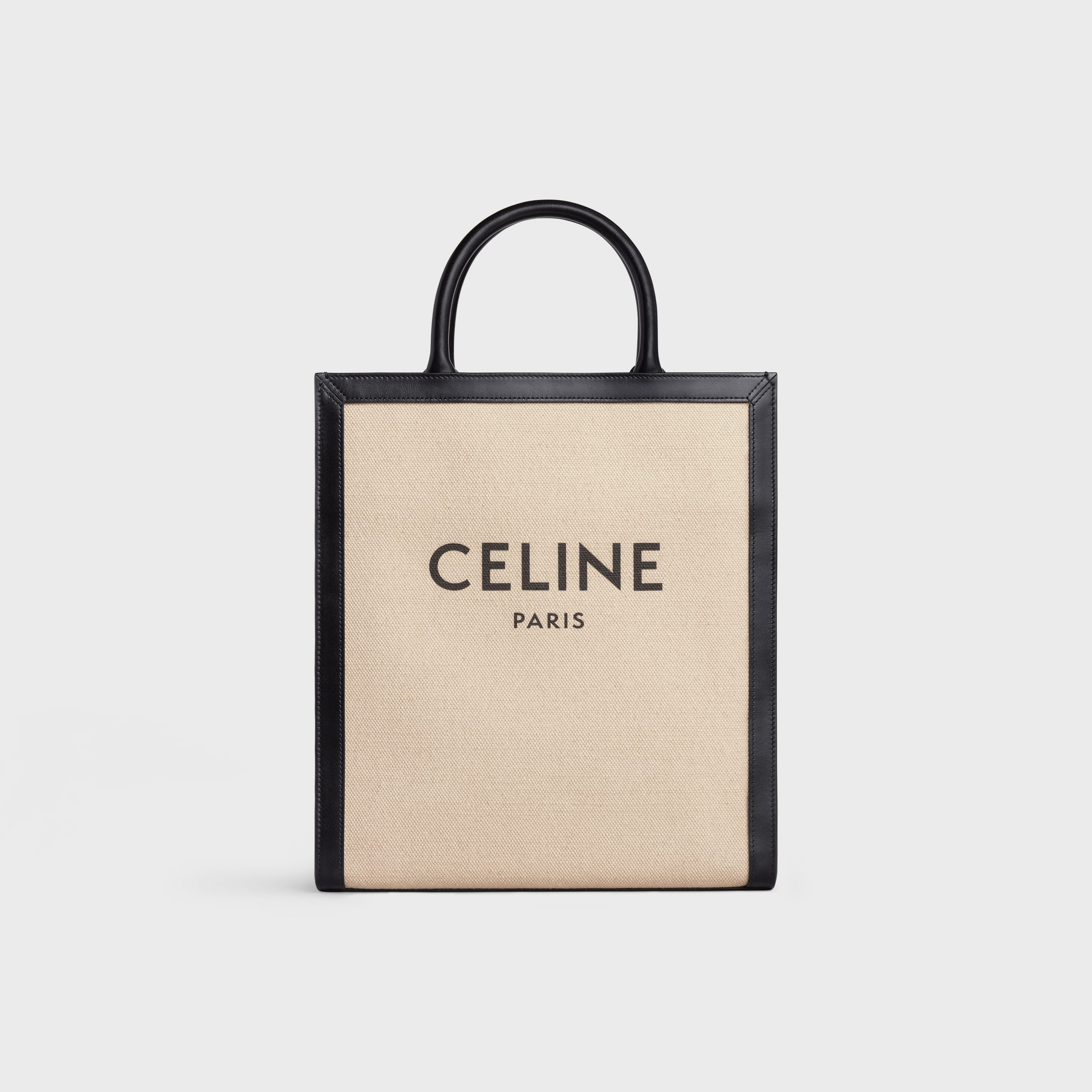 Celine Small Vertical Cabas Celine In Textile With Celine Print And Calfskin – Vanilla / Black – 192082DL4.01VK