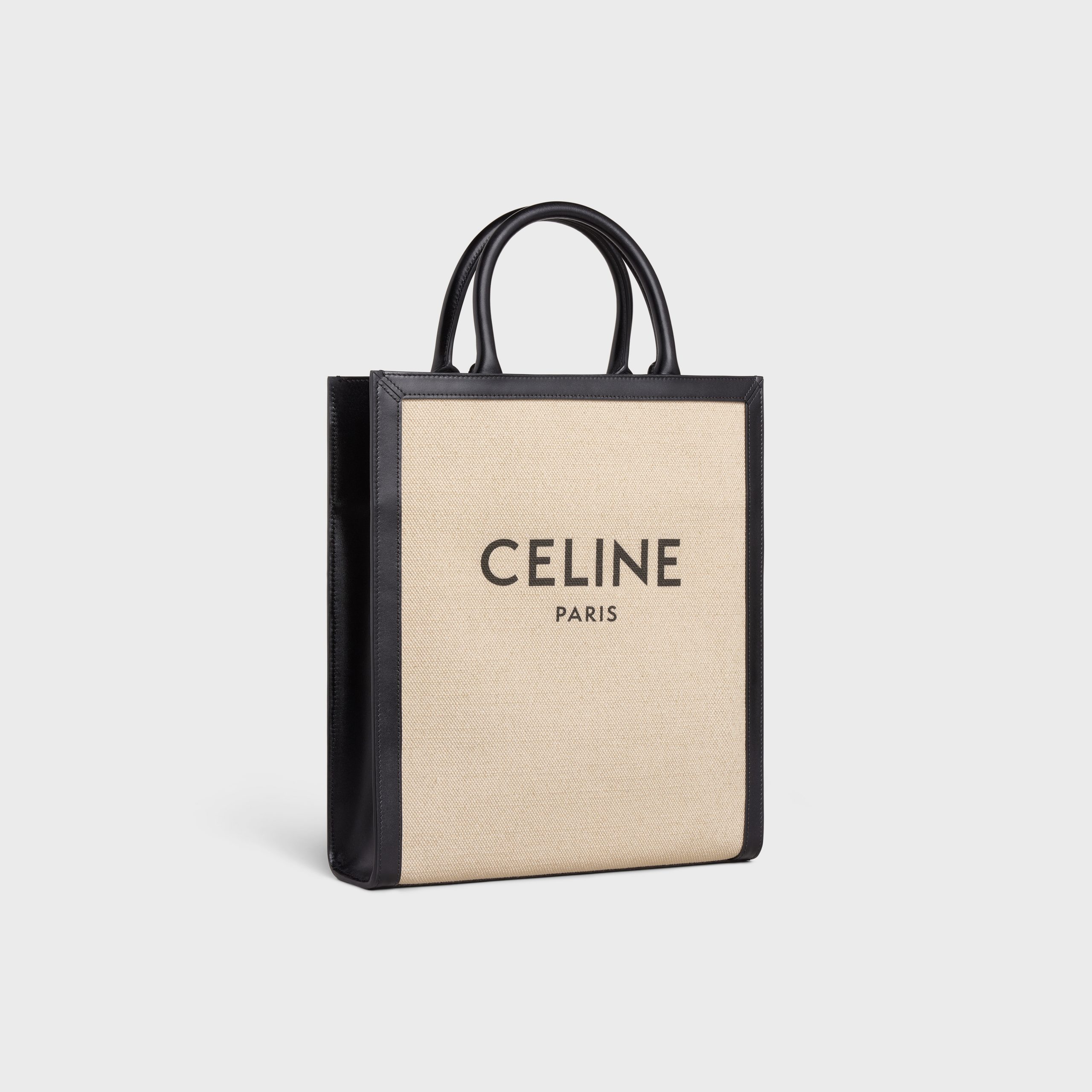 Celine Small Vertical Cabas Celine In Textile With Celine Print And Calfskin – Vanilla / Black – 192082DL4.01VK