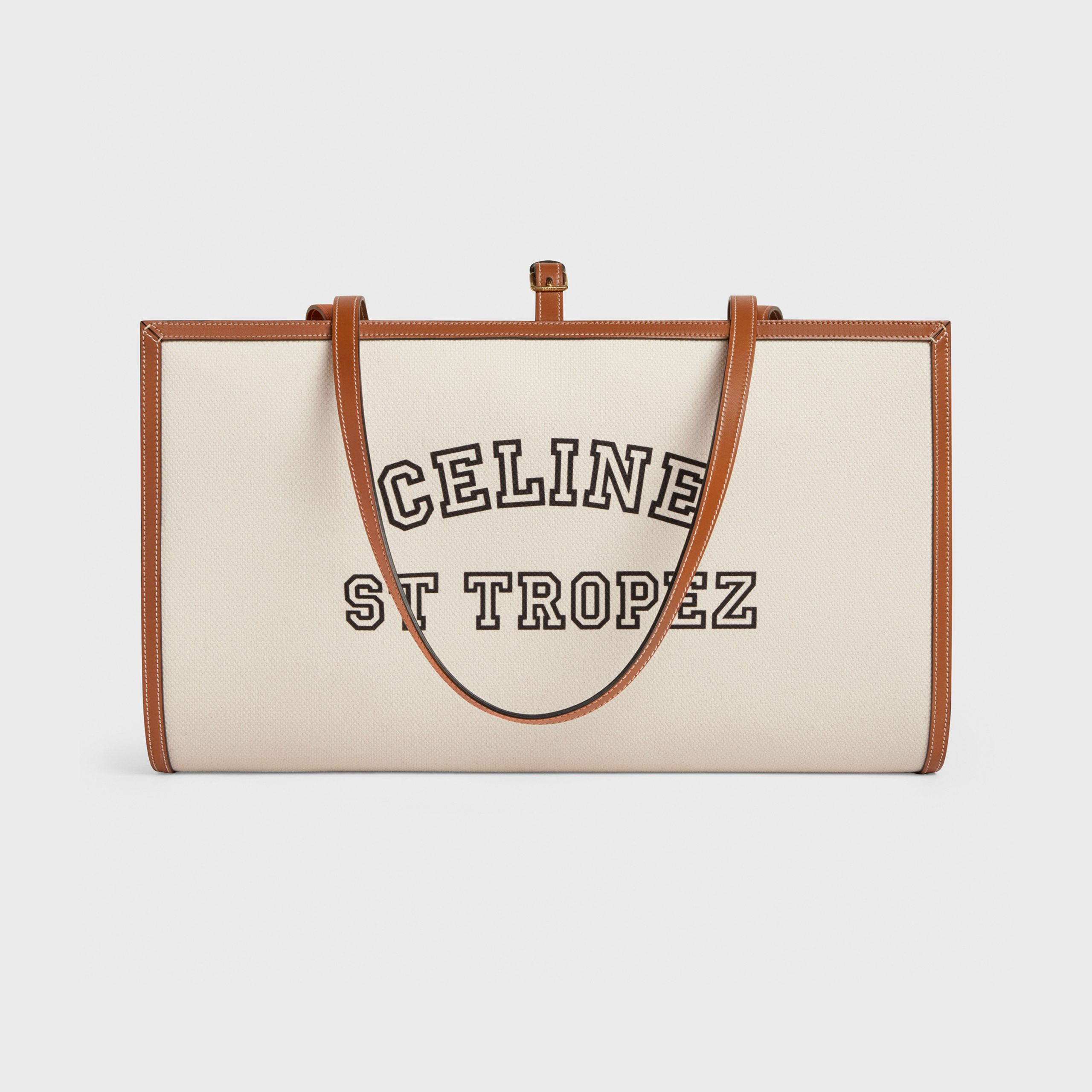 Celine CELINE TOWEL CARRIER IN “ST TROPEZ” PRINT AND CALFSKIN – Natural / Tan – 193082DHW.02NT