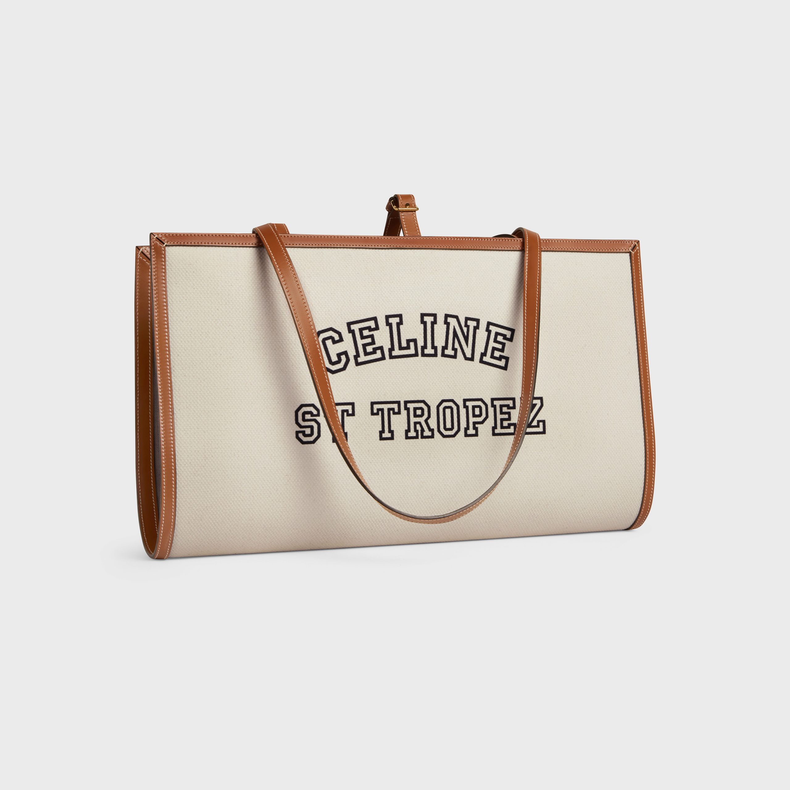 Celine CELINE TOWEL CARRIER IN “ST TROPEZ” PRINT AND CALFSKIN – Natural / Tan – 193082DHW.02NT