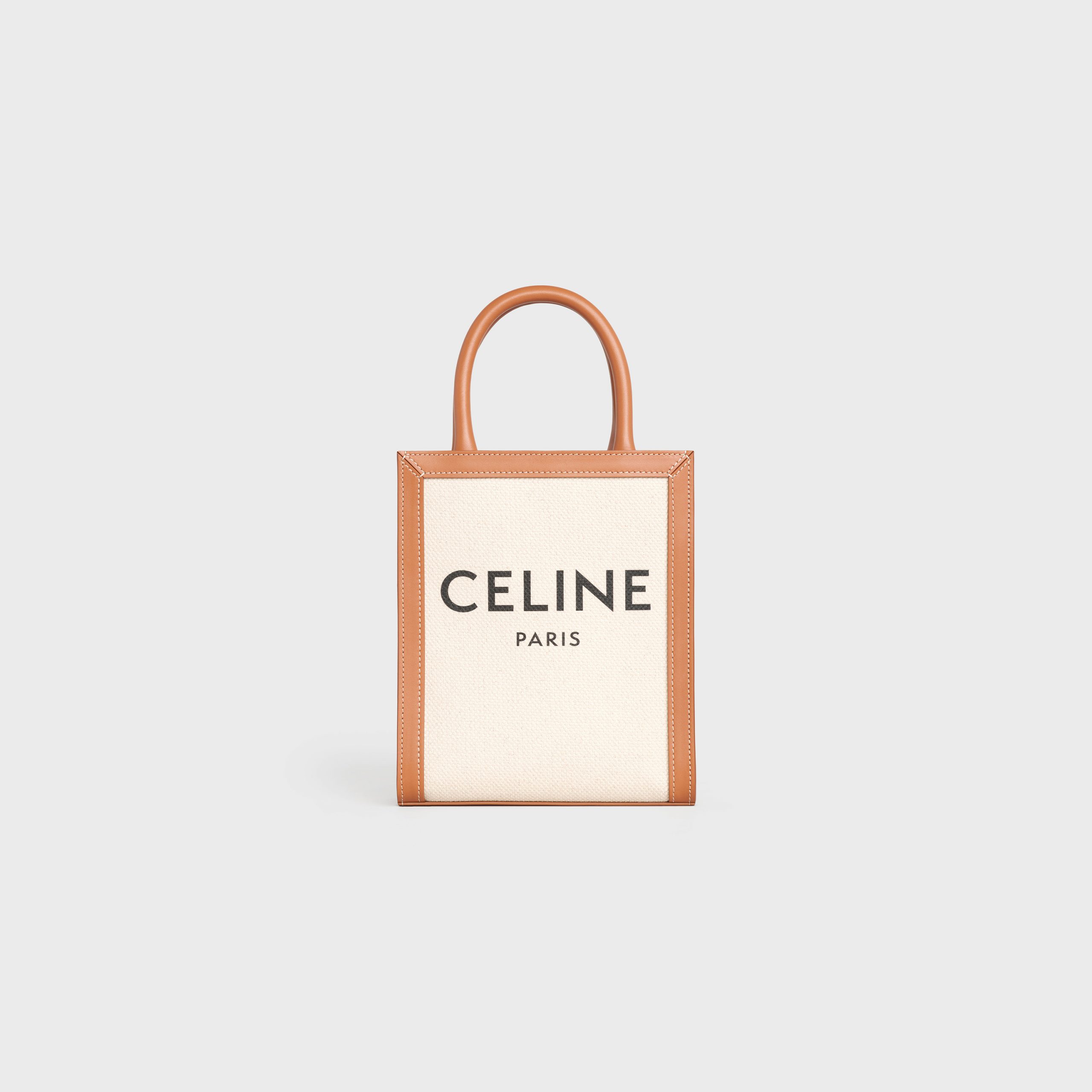 Celine Mini Vertical Cabas Celine In Textile With Celine Print And Calfskin – Natural / Tan – 193302BNZ.02NT
