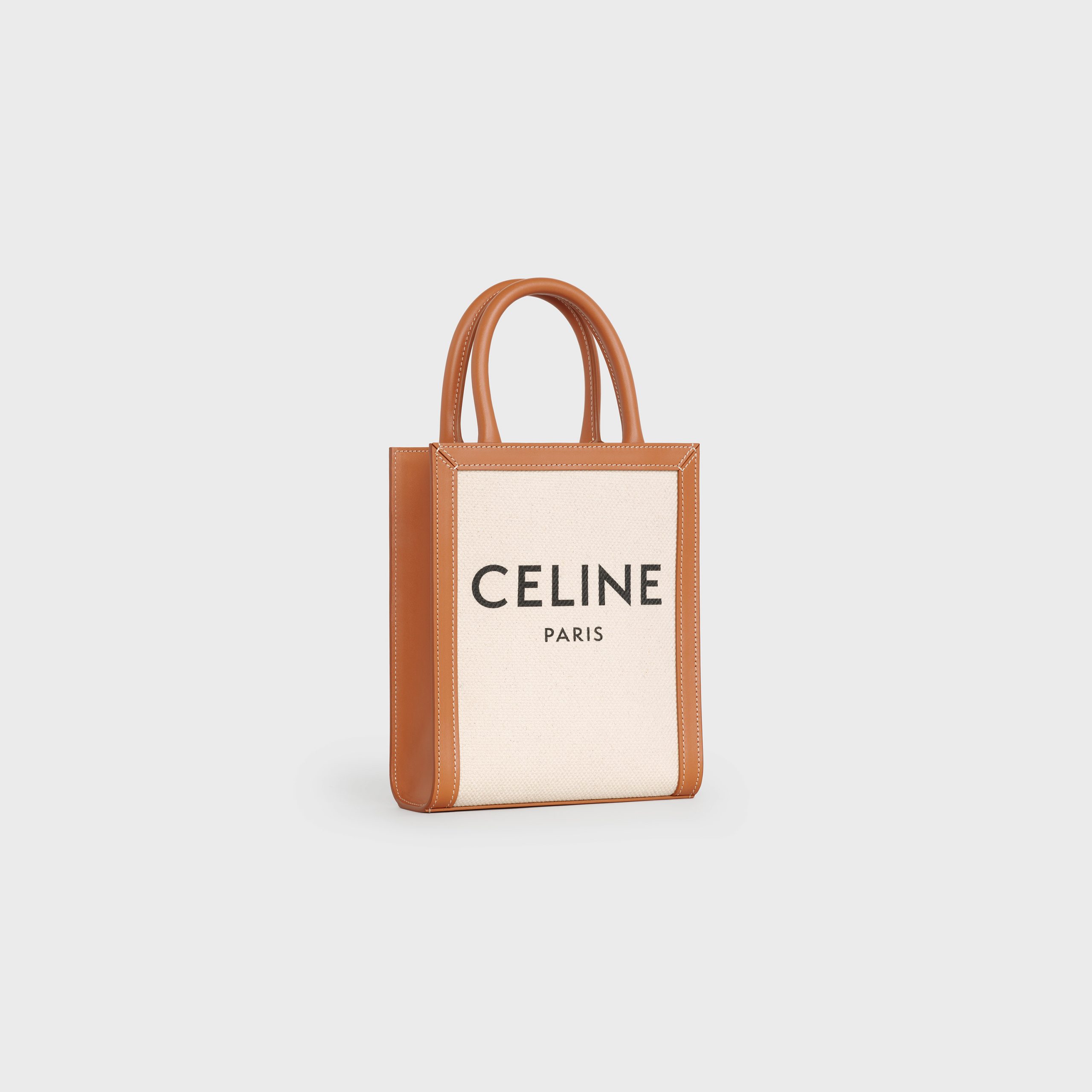 Celine Mini Vertical Cabas Celine In Textile With Celine Print And Calfskin – Natural / Tan – 193302BNZ.02NT