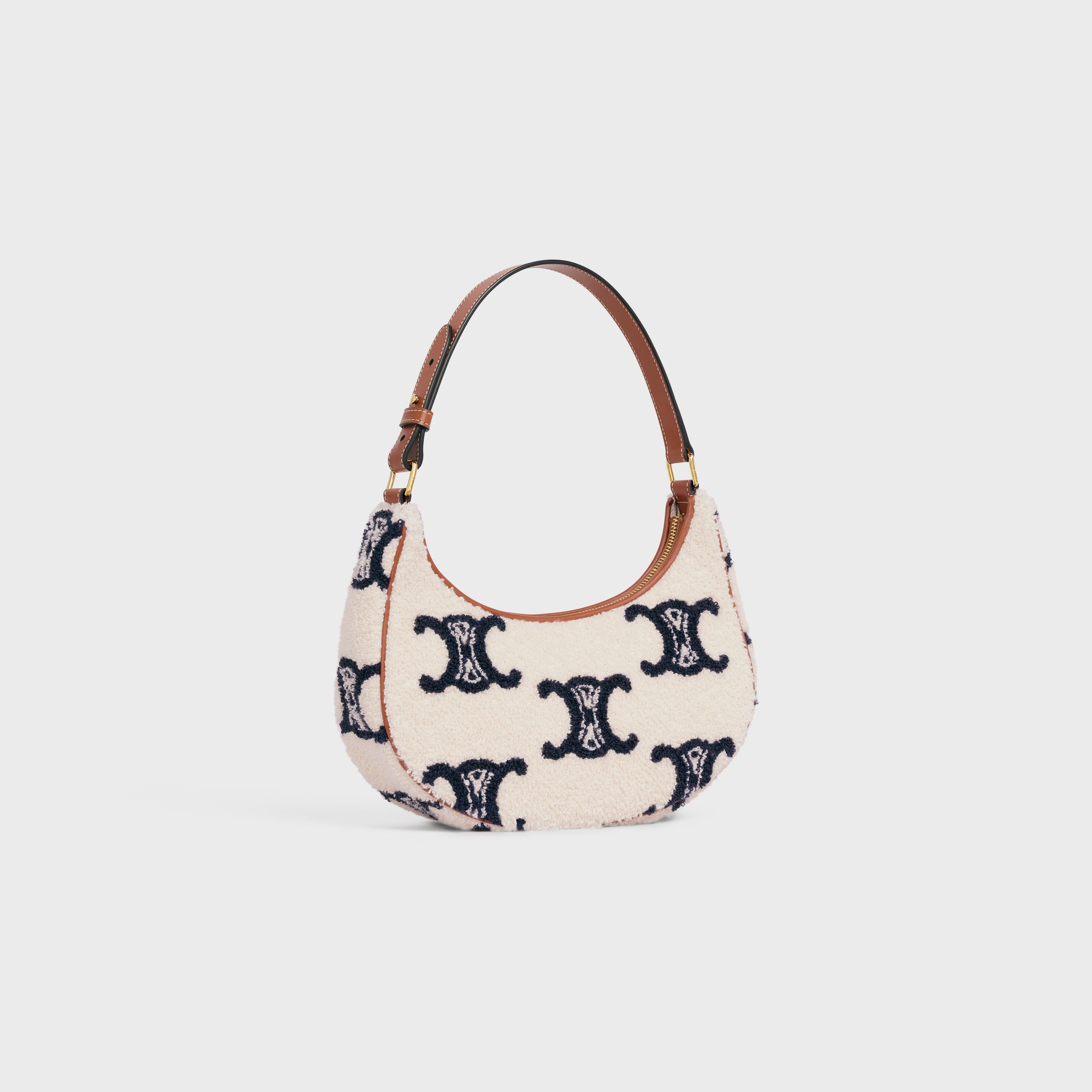 Celine Ava Bag In Embroidered Bouclette Textile With Triomphe – Navy / Tan – 193952DT6.07AT