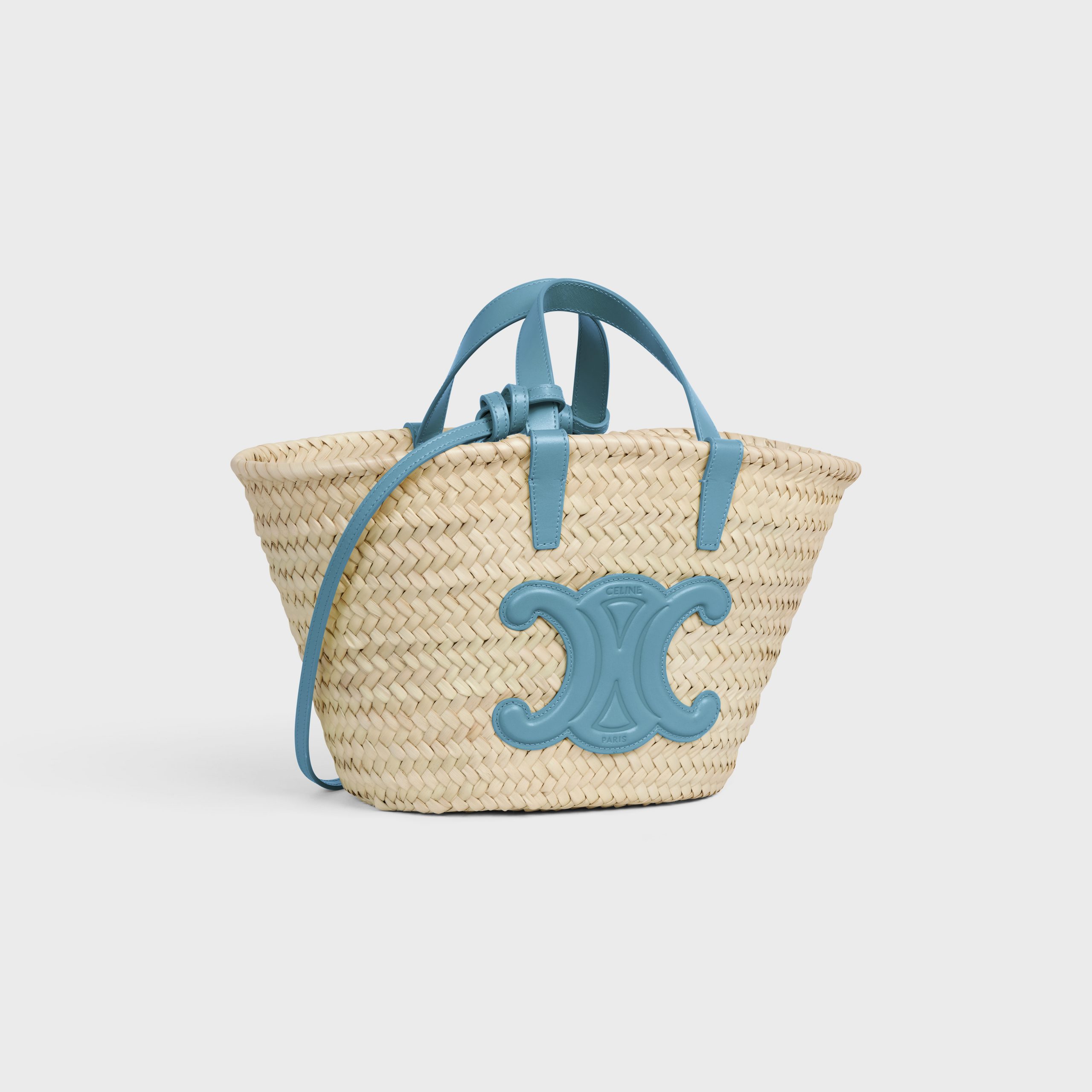 Celine Teen Triomphe Celine Classic Panier In Palm Leaves And Calfskin – Denim – 194002CGG.07DD