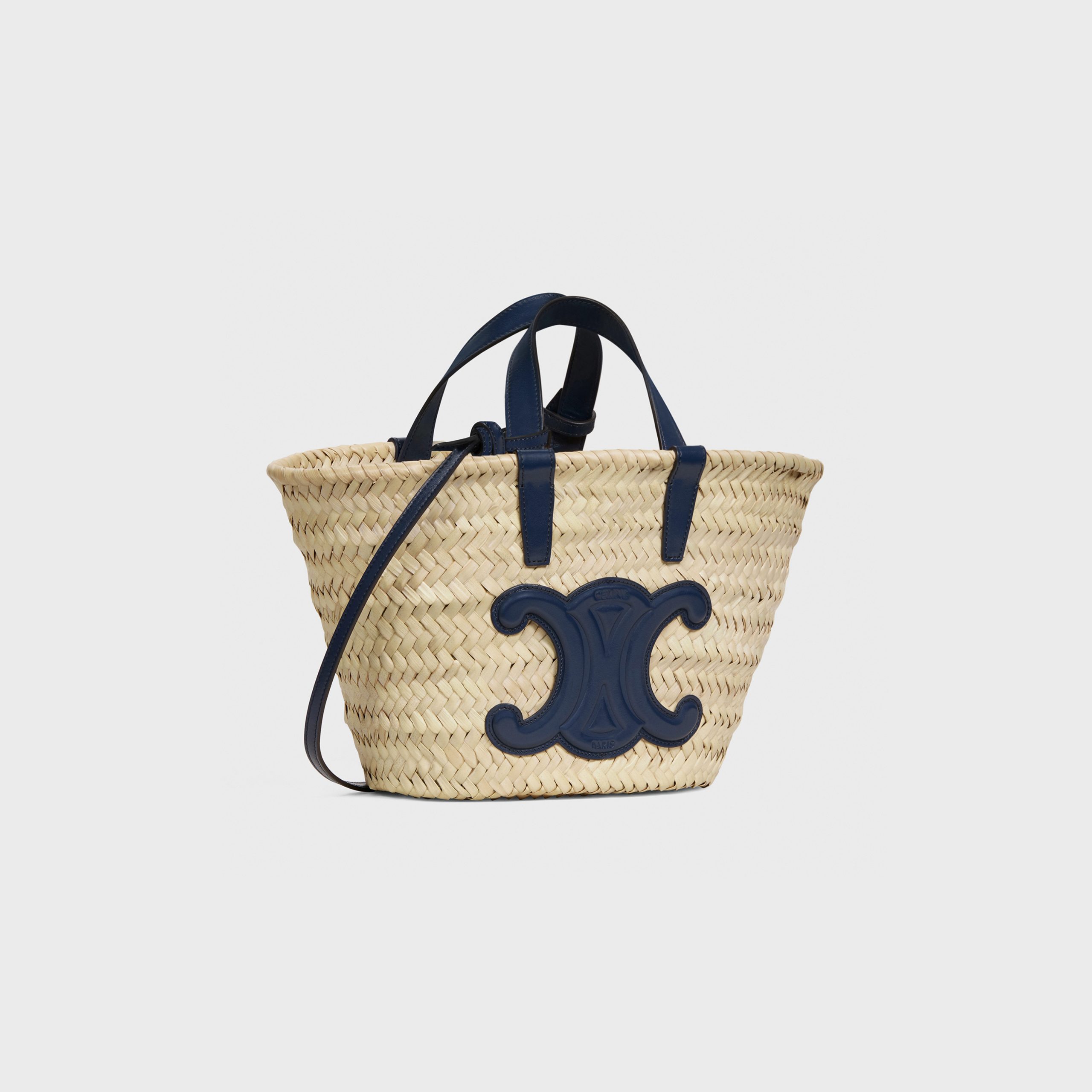 Celine Teen Triomphe Celine Classic Panier In Palm Leaves And Calfskin – Navy Blue – 194002CML.07OC