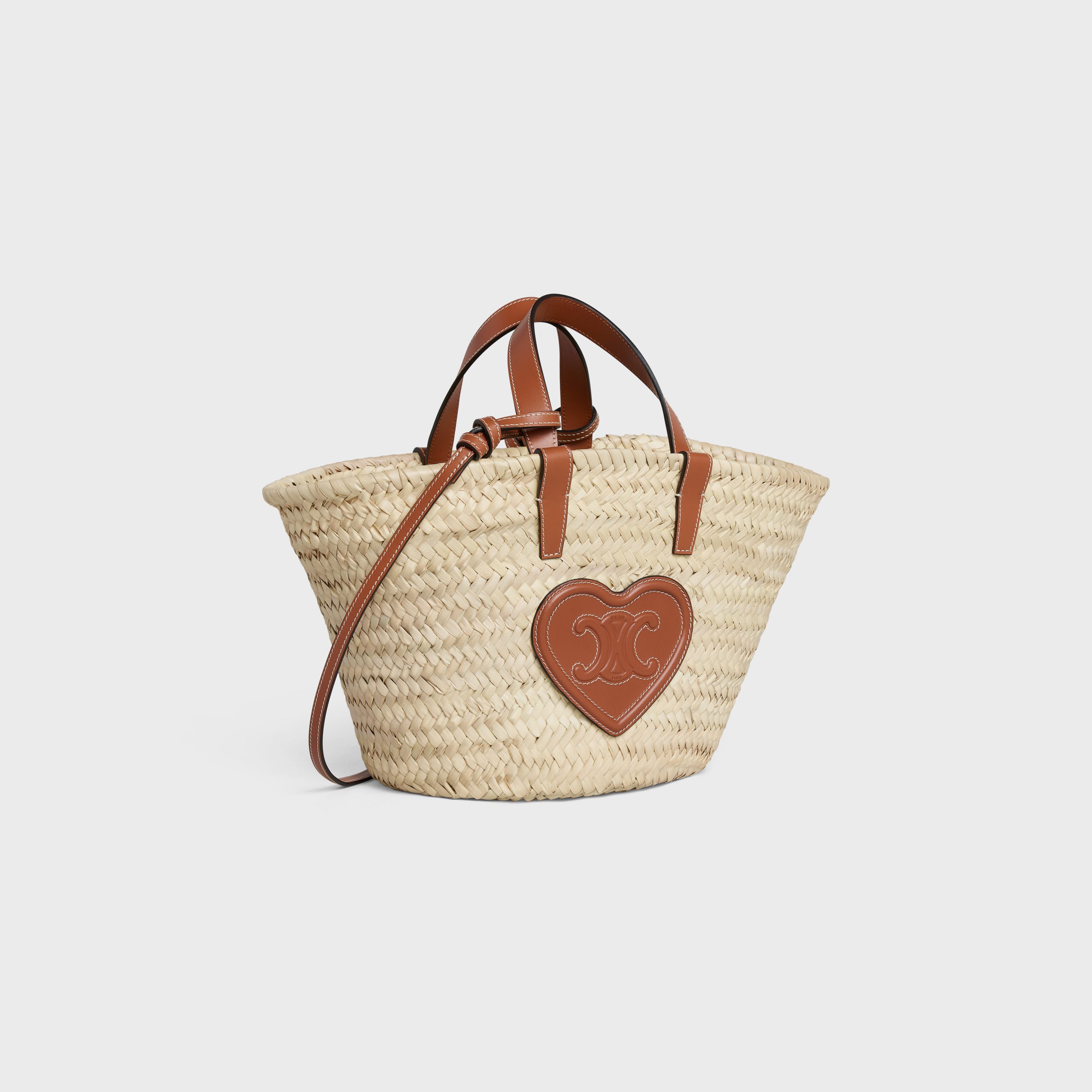 Celine Teen Triomphe Celine Classic Panier In Palm Leaves With Calfskin Heart Patch – Tan – 194002DUI.04LU