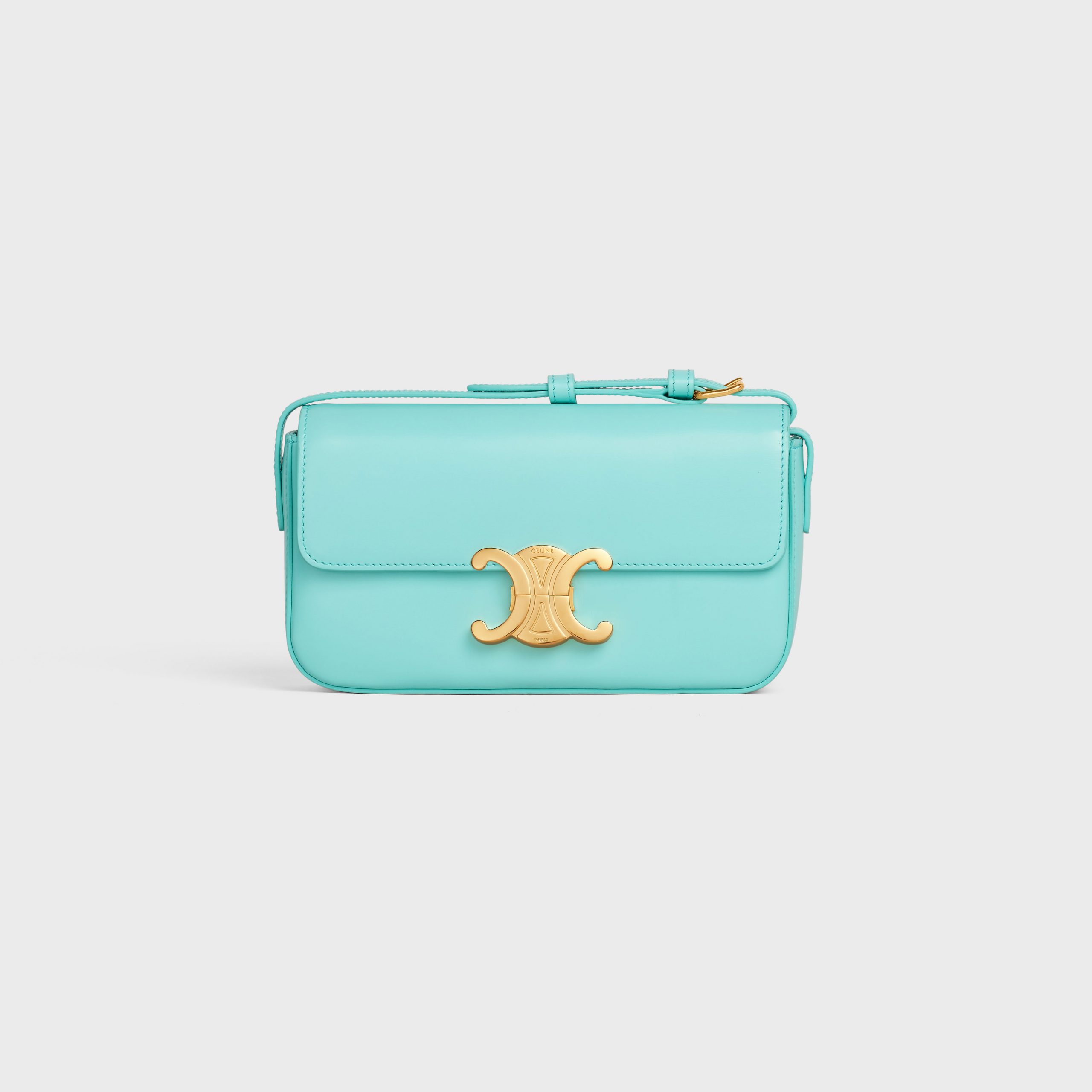 Celine Triomphe Shoulder Bag In Shiny Calfskin – Turquoise – 194143BF4.06TQ