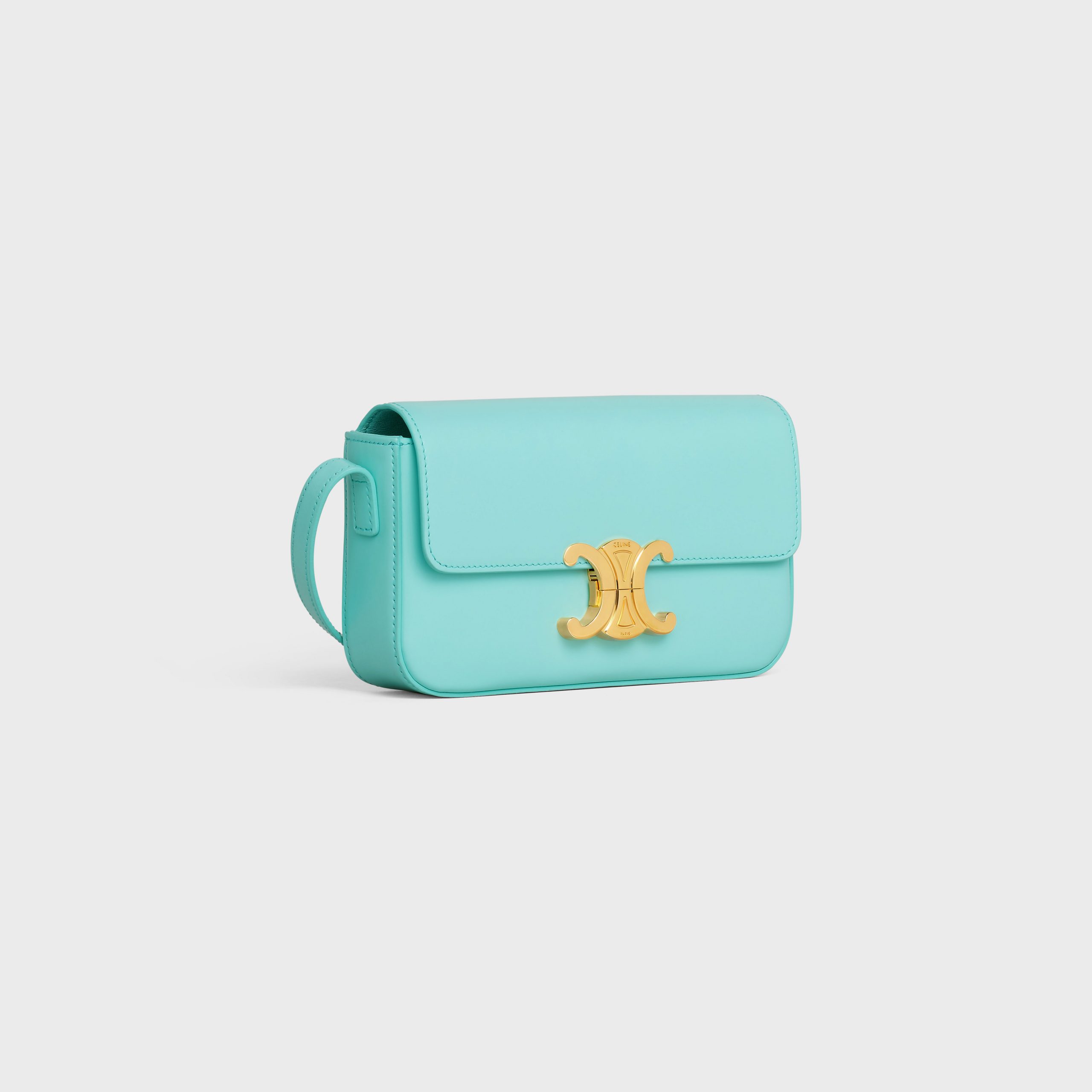 Celine Triomphe Shoulder Bag In Shiny Calfskin – Turquoise – 194143BF4.06TQ