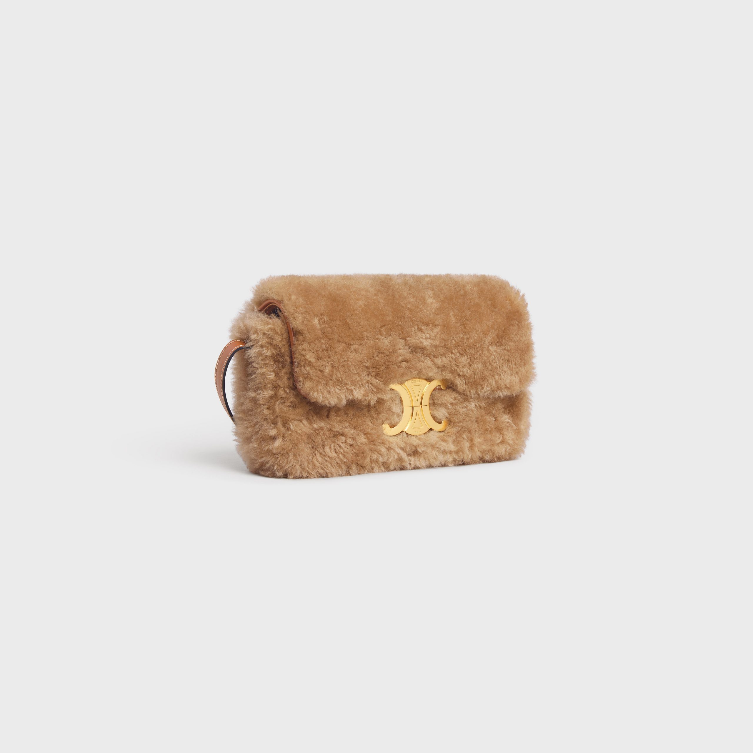 Celine Triomphe Shoulder Bag In Fluffy Shearling And Calfskin – Beige – 194143DSN.02BG