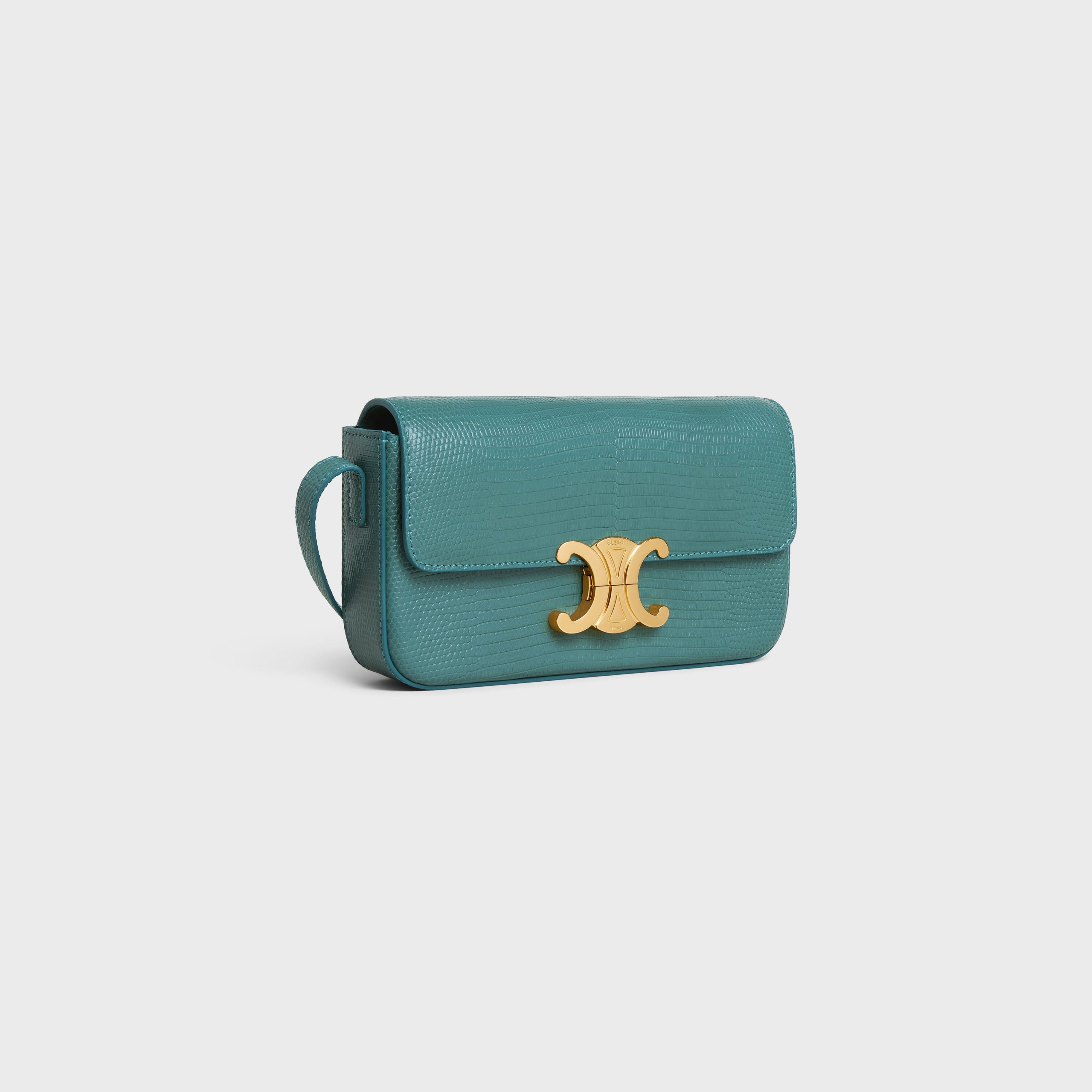 Celine Triomphe Shoulder Bag In Lizard – Green Smoke – 194144BFJ.30GS