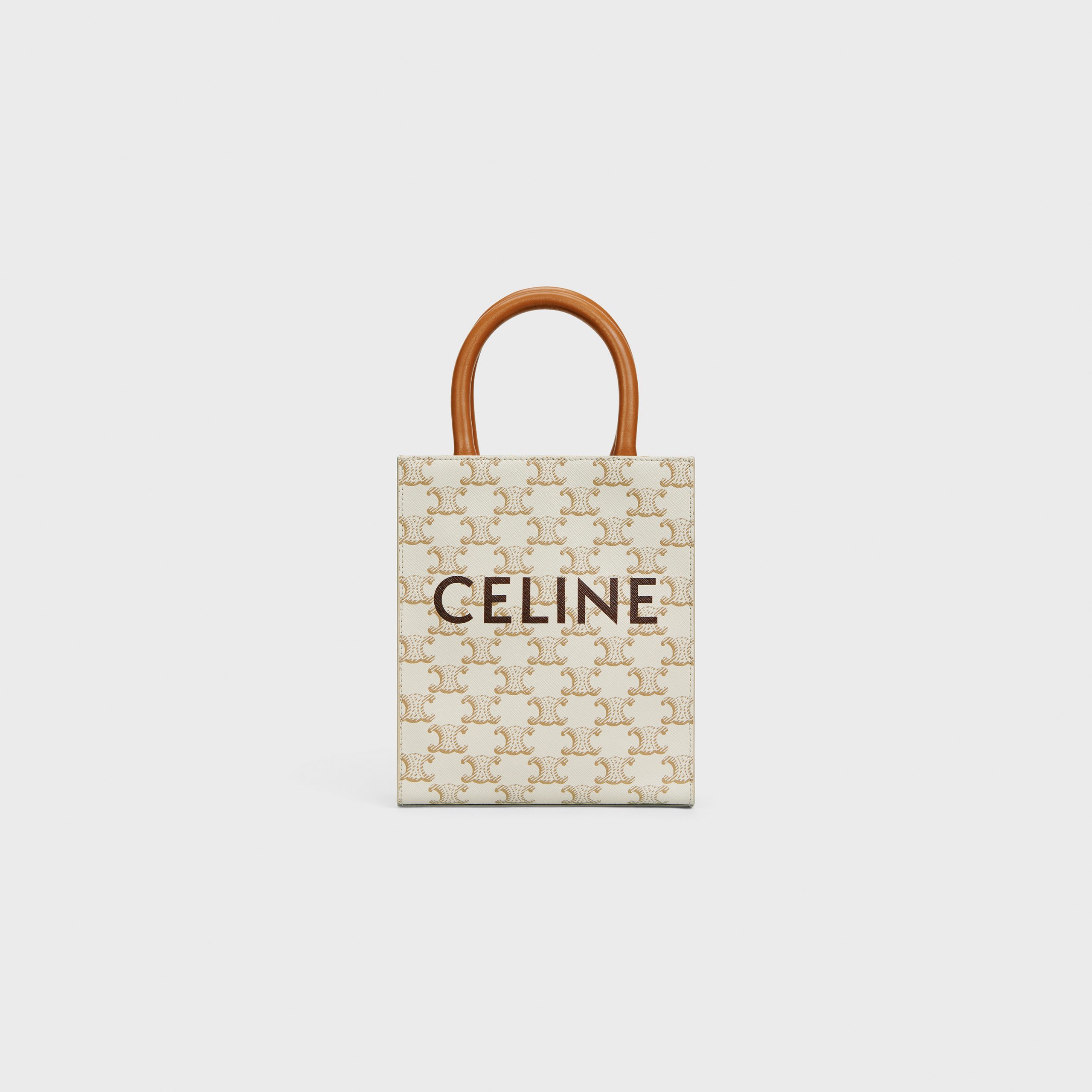 Celine Mini Vertical Cabas In Triomphe Canvas And Calfskin With Celine Print – White – 194372BZK.01BC