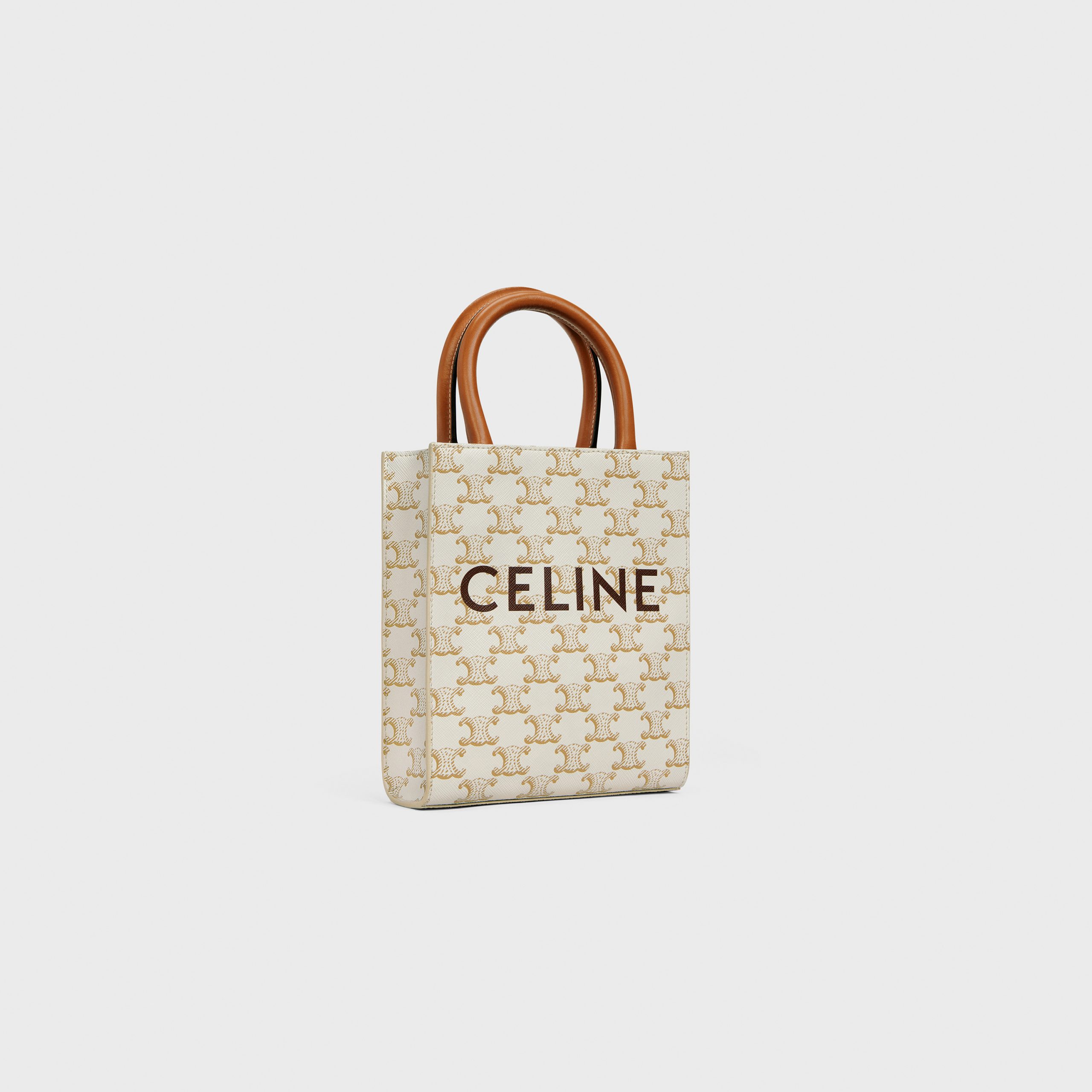 Celine Mini Vertical Cabas In Triomphe Canvas And Calfskin With Celine Print – White – 194372BZK.01BC