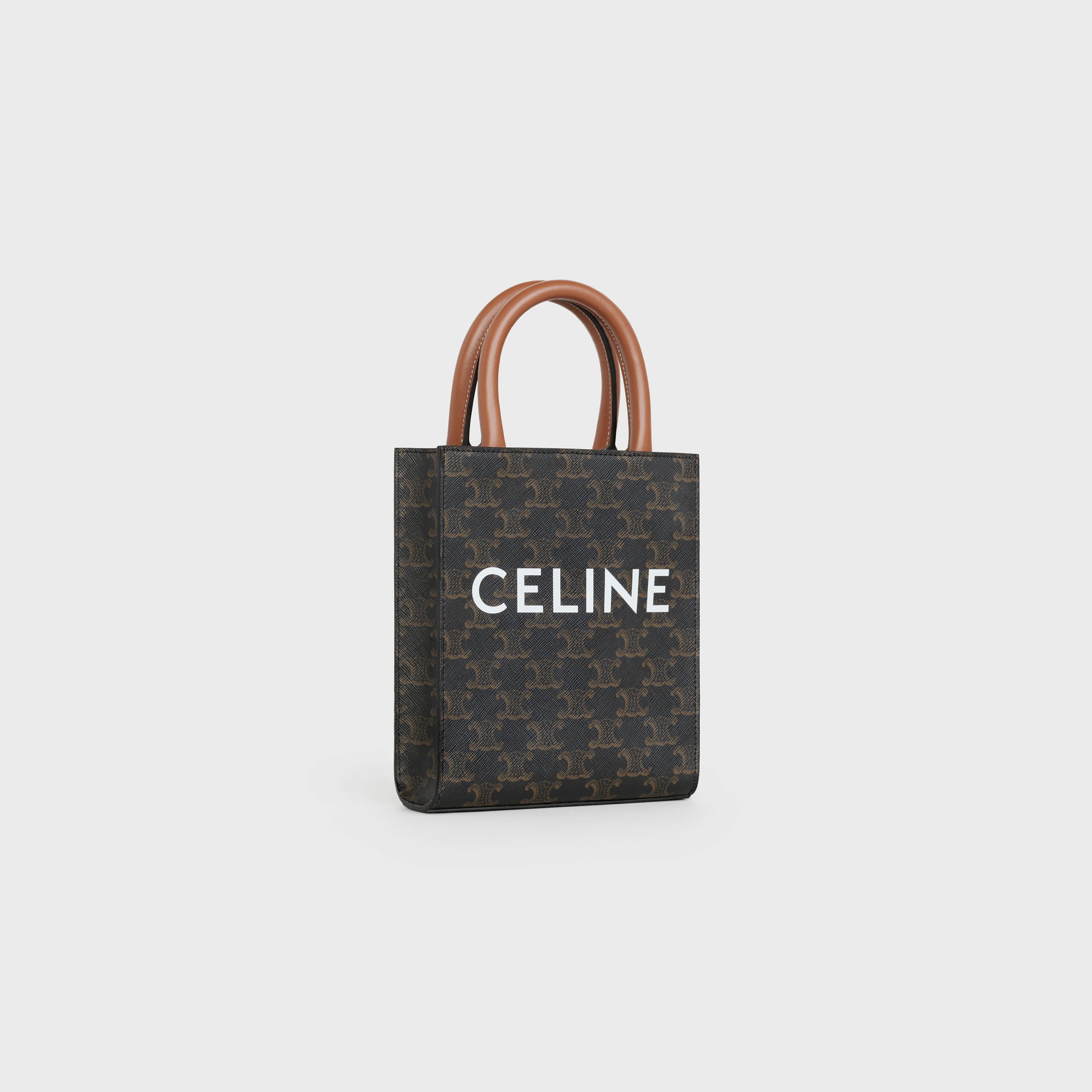 Celine Mini Vertical Cabas In Triomphe Canvas And Calfskin With Celine Print – Tan – 194372BZK.04LU