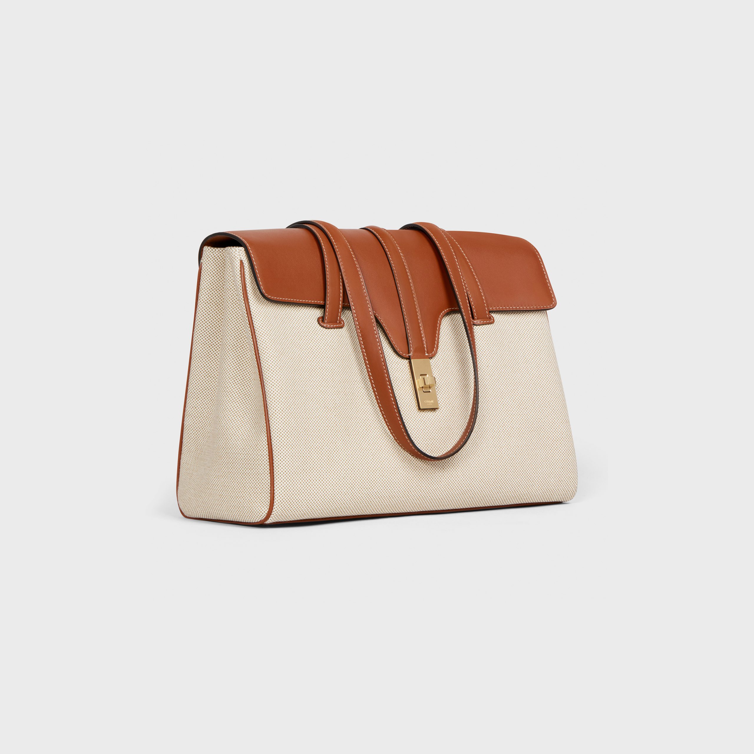 Celine Medium Soft 16 Bag In Textile And Calfskin – Tan/white – 195542DFG.04LV