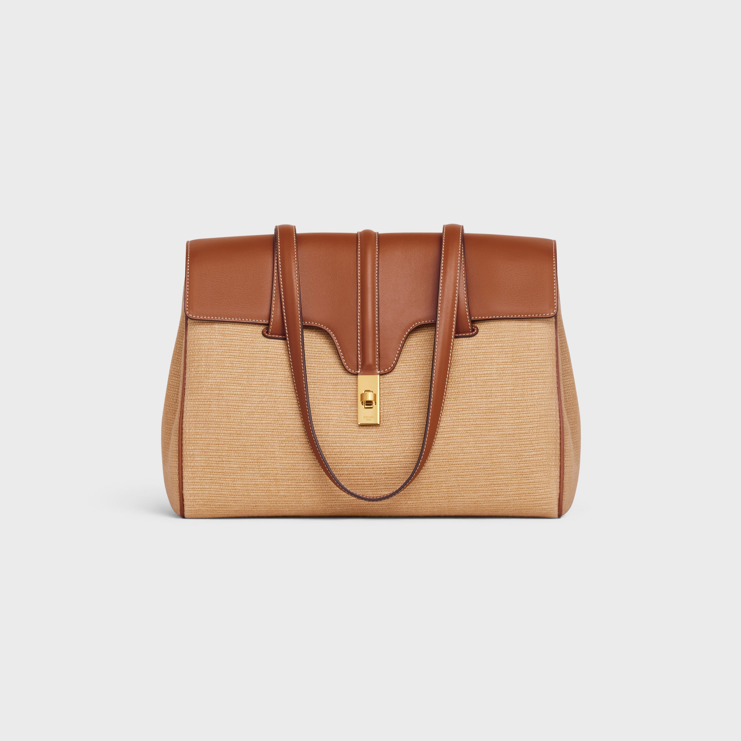 Celine Medium Soft 16 Bag In Textile And Calfskin – Natural / Tan – 195542DSH.02NT