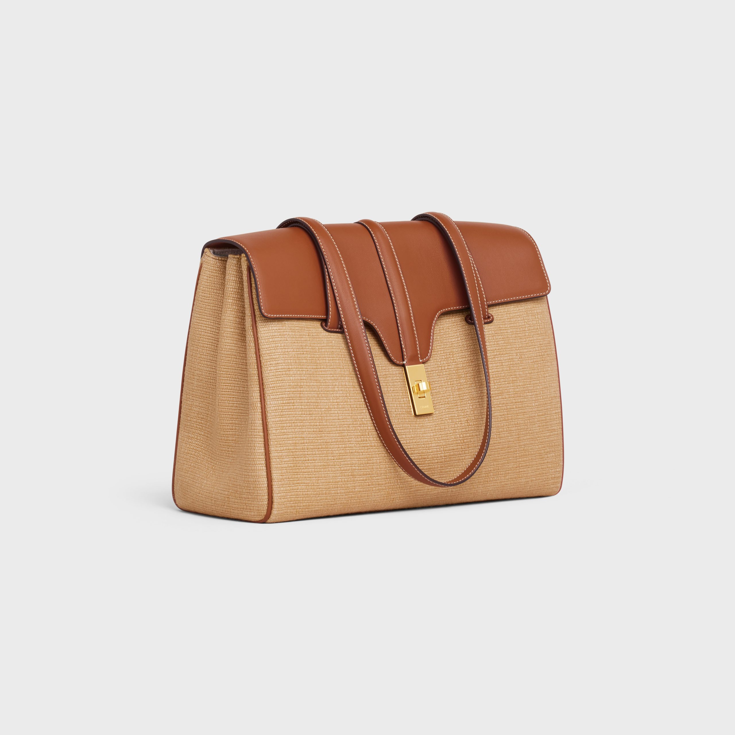 Celine Medium Soft 16 Bag In Textile And Calfskin – Natural / Tan – 195542DSH.02NT