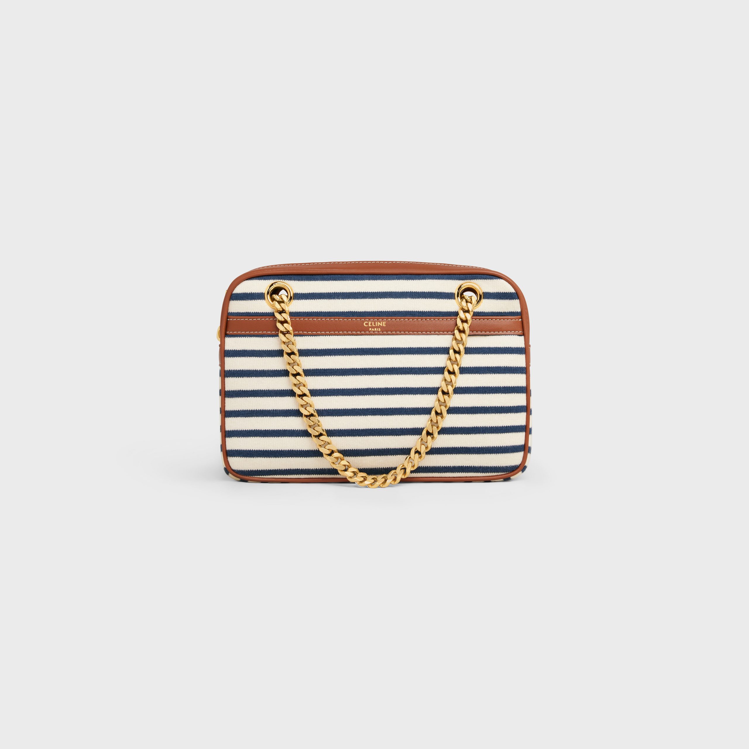 Celine Small Patapans In Striped Textile And Calfskin – Navy / Tan – 196252DKW.07AT